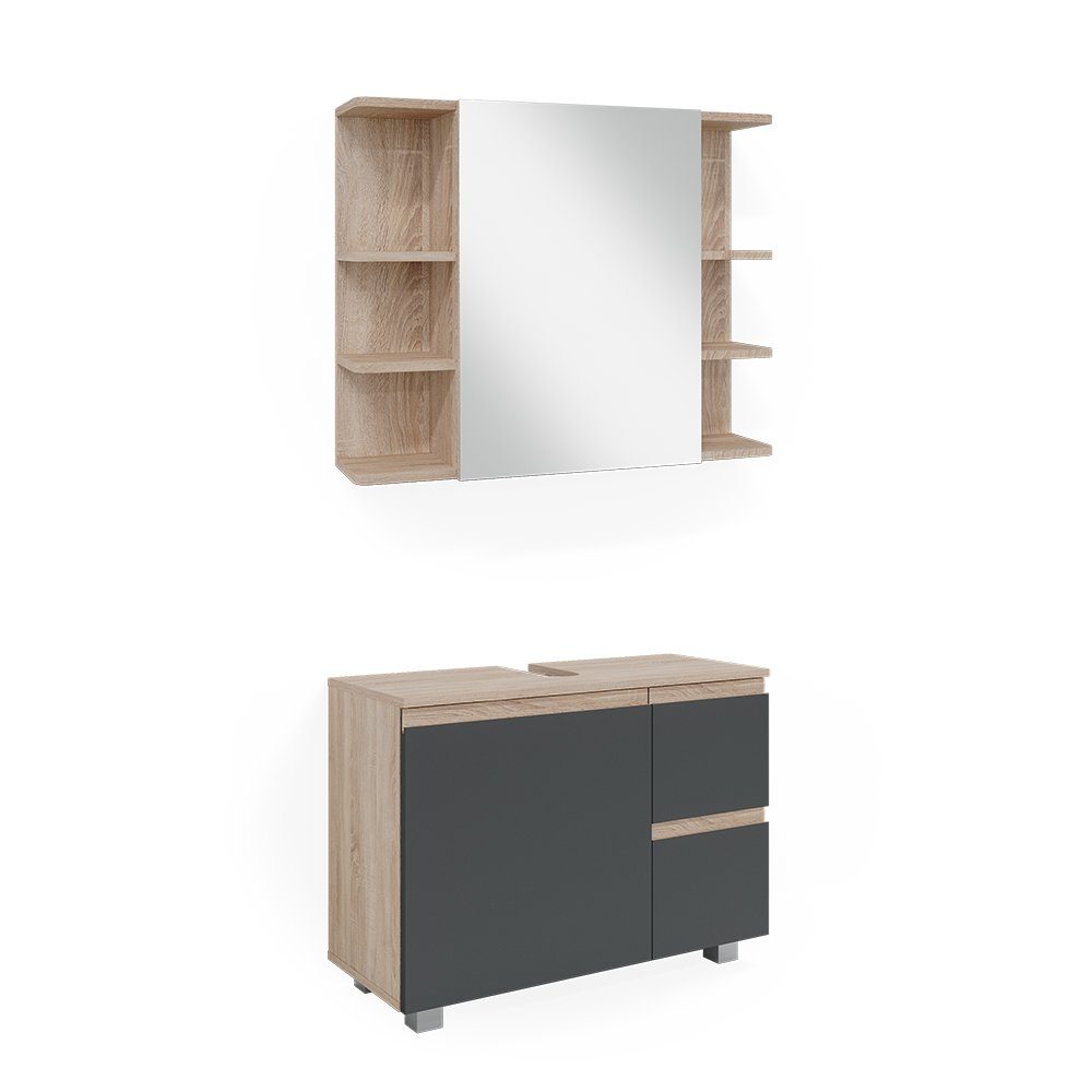 Vicco Badmöbel-Set J-Shape, Anthrazit/Sonoma, 2 Teile, (2-St., 2er Set) günstig online kaufen