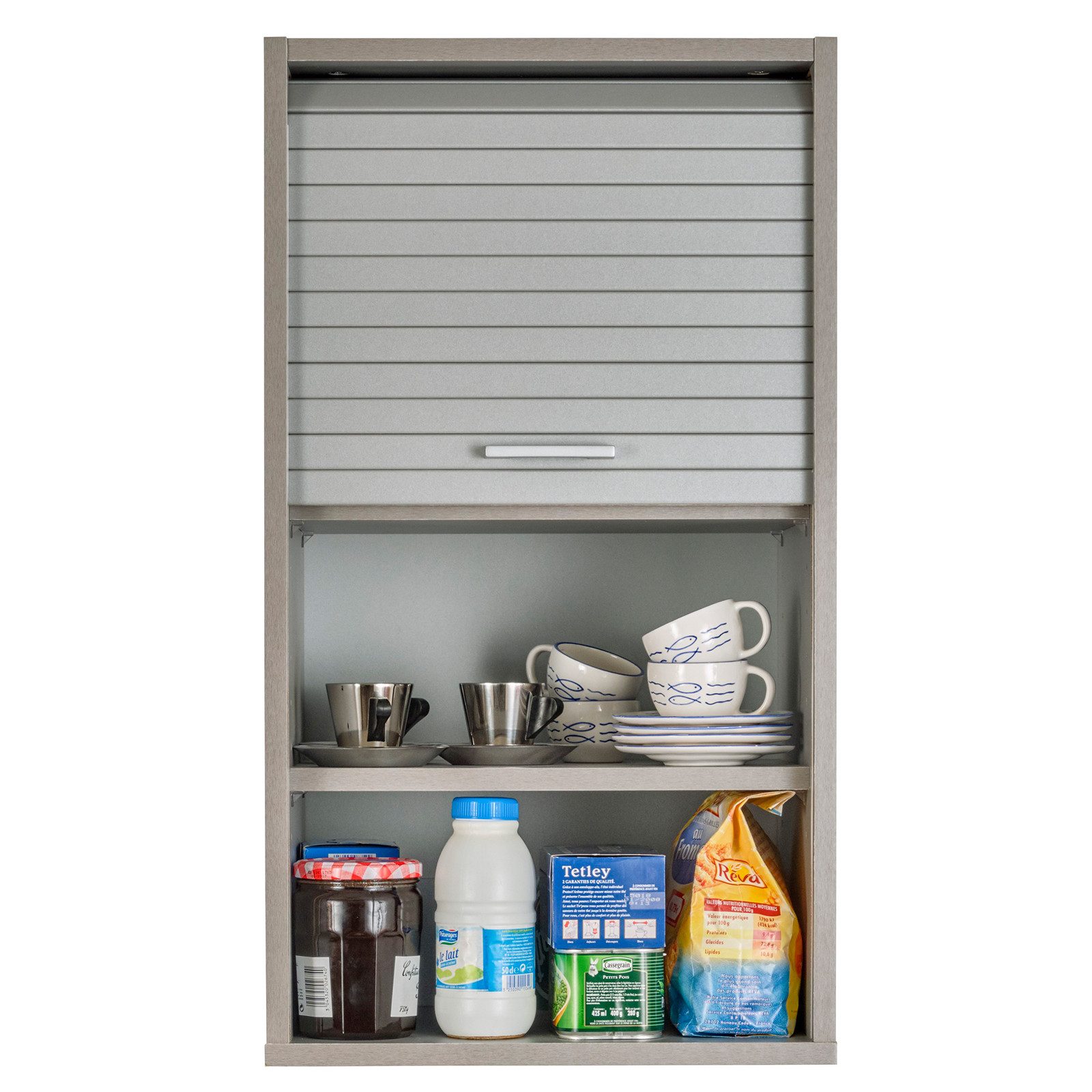 SIMMOB Rollladenschrank COOK074ALA Küchenschrank Oberschrank Hängeschrank mit Rollladentür Aluminium