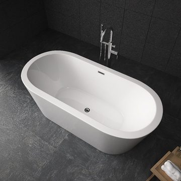 TroniTechnik Badewanne Freistehende Badewanne PIPERI, 168 x 80 x 60cm (L x B x H), (vormontiert, aus hochwertigem Sanitäracryl, Wärmespeichernd, 1-tlg), glasfaserversärktes Acryl, Überlauf-Ablauf und Push-to-open Abfluss