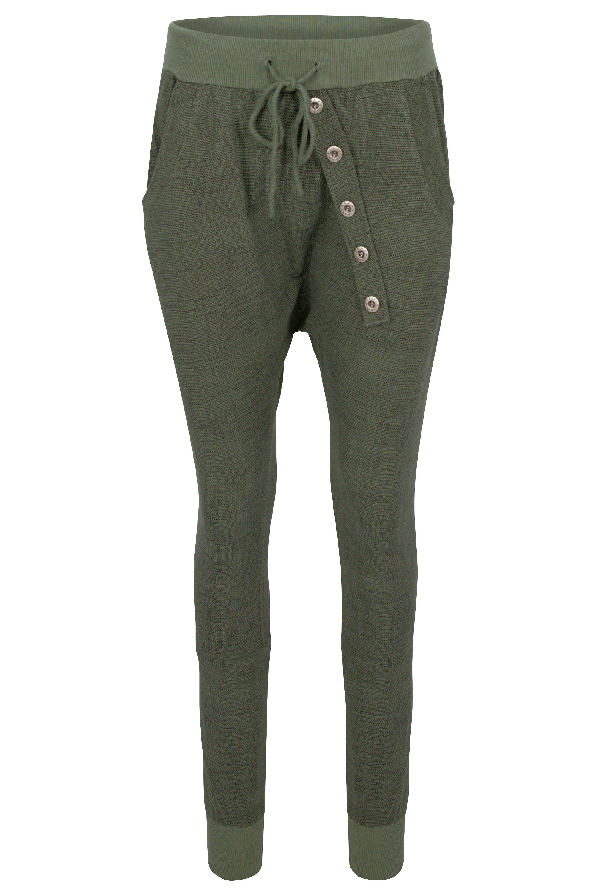 malito more than fashion Jogginghose malito Damen Jogginghose mit Knopfleiste, Sporthose meliert, Baggy Baggyhose mit elastischem Bund Einheitsgröße