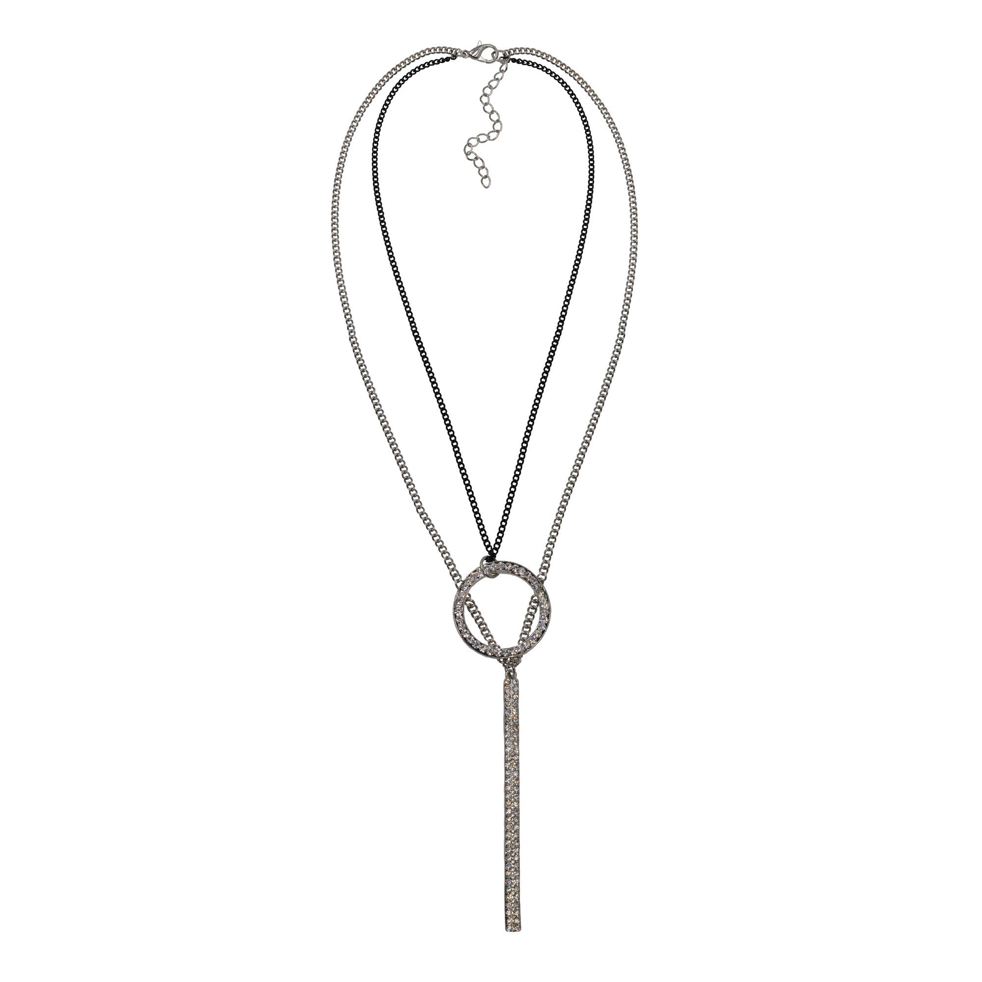 Kette mit Anhänger Metall zweifarbig Glasstein weiß