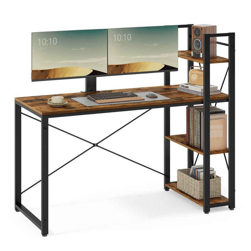 VASAGLE Schreibtisch Computertisch, 120 / 137,2 cm, mit Regalböden rechts oder links