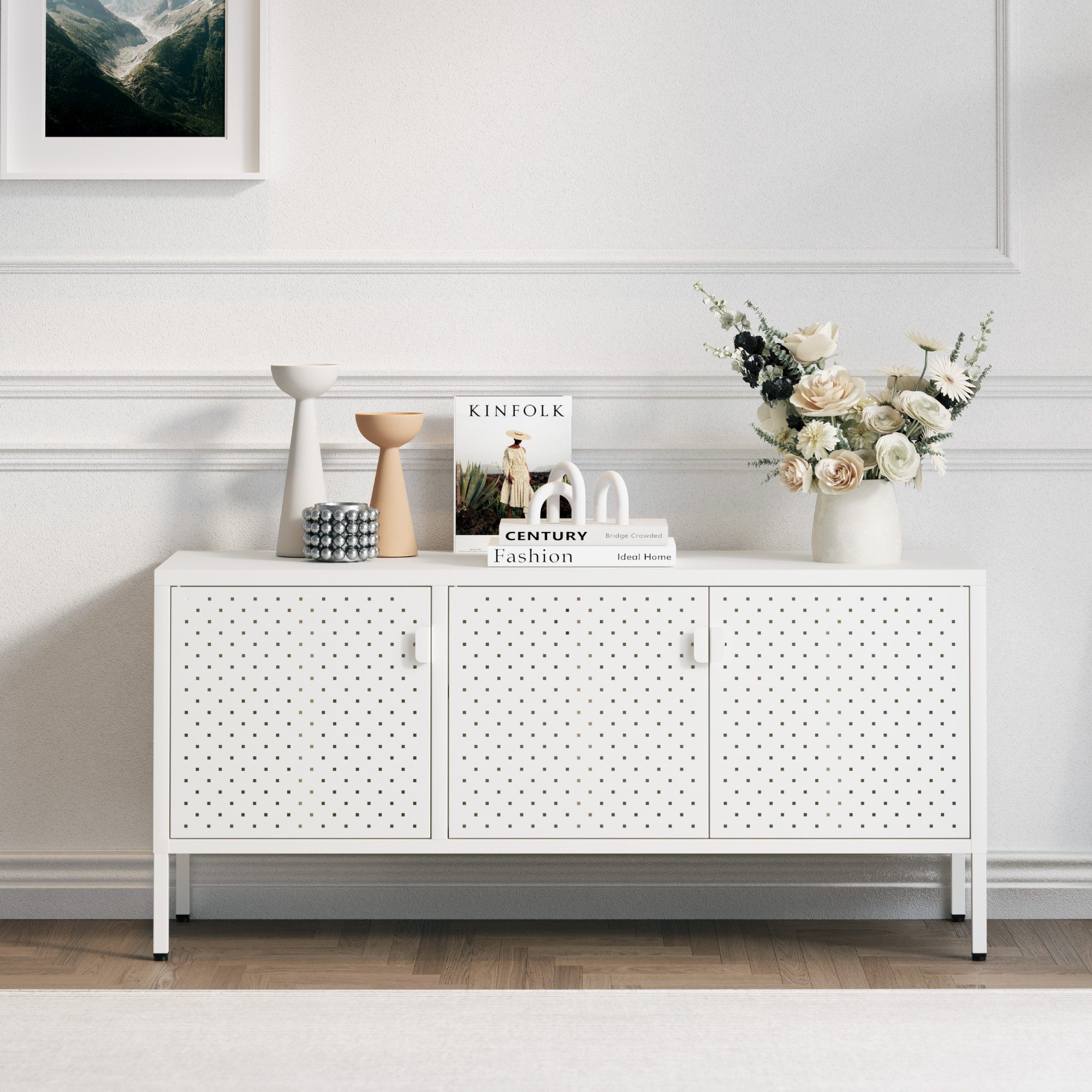 FLEXISPOT TV-Schrank Modernes Metall Sideboard– TV-Schrank mit perforierter Front – Bild 2 von 5