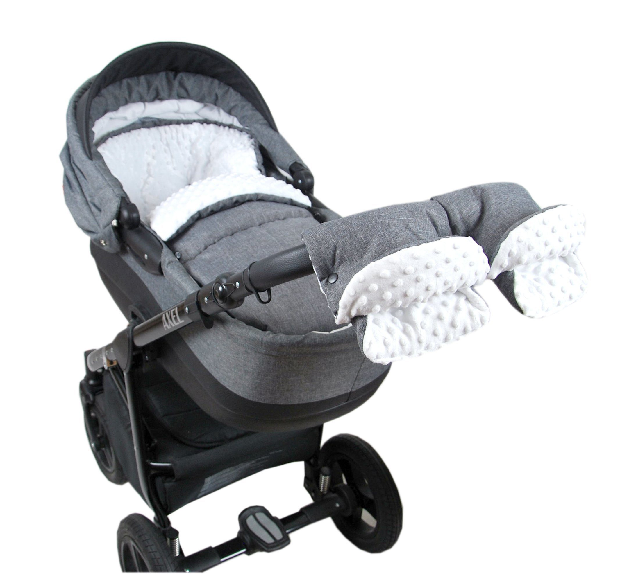 + Fußsack + Grau 3tlg Thermo / Fleece BABYLUX Muff Minky Handmuff, Buggy Babyschale Kinderwagen Weiß Fußsack MINKY Muff BabyLux