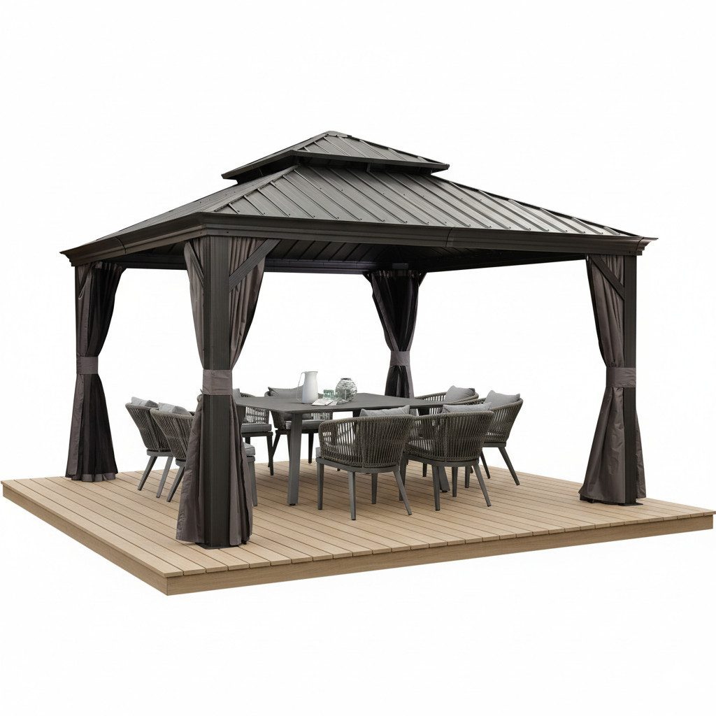 PURPLE LEAF Pavillon Gartenpavillon mit Stahldach, Hardtop Gazebo mit Seitenteile, Wasserdicht Stabil Winterfest, Grau