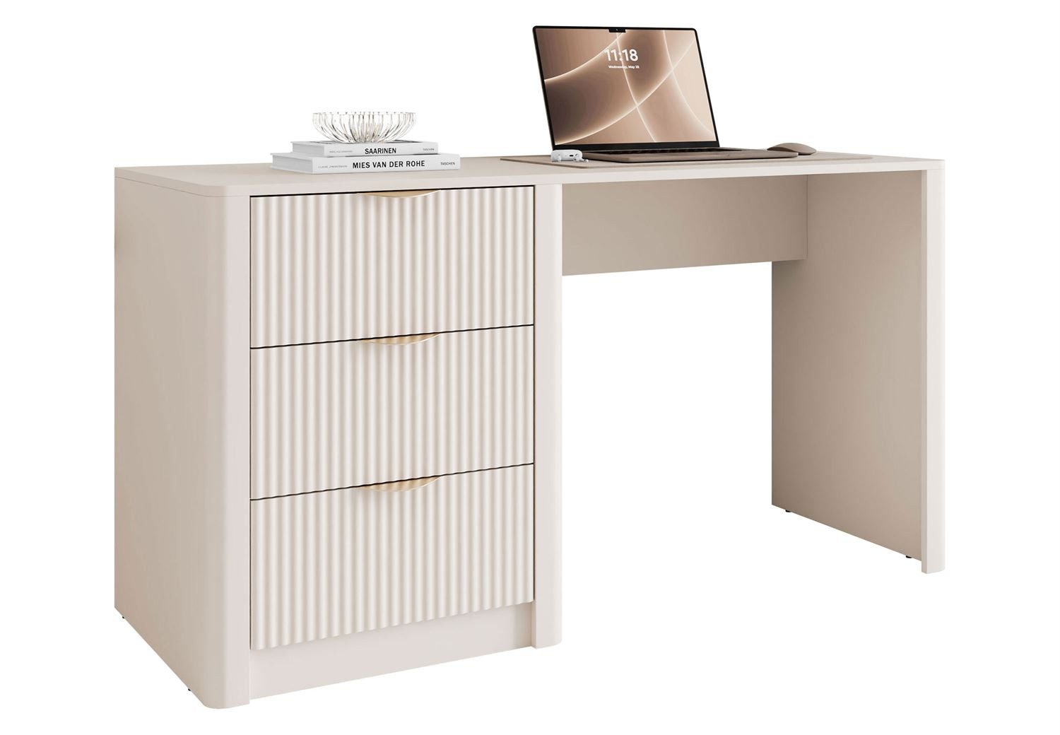 Lookway Schreibtisch SCARLETT mit geriffelten Schubladen (1x Schreibtisch), Breite: 140 cm