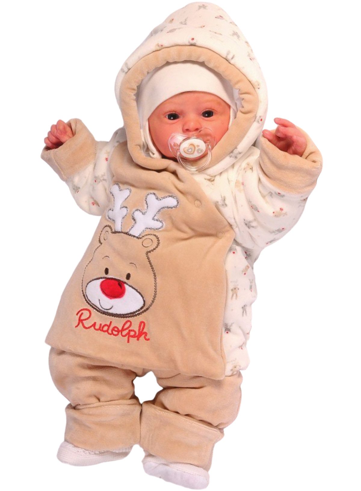 La Bortini Kapuzennickijacke Baby Winter Anzug Jacke und dicke warme Hose mit Rentier aus weichem Velours, 56 63 68 74 80