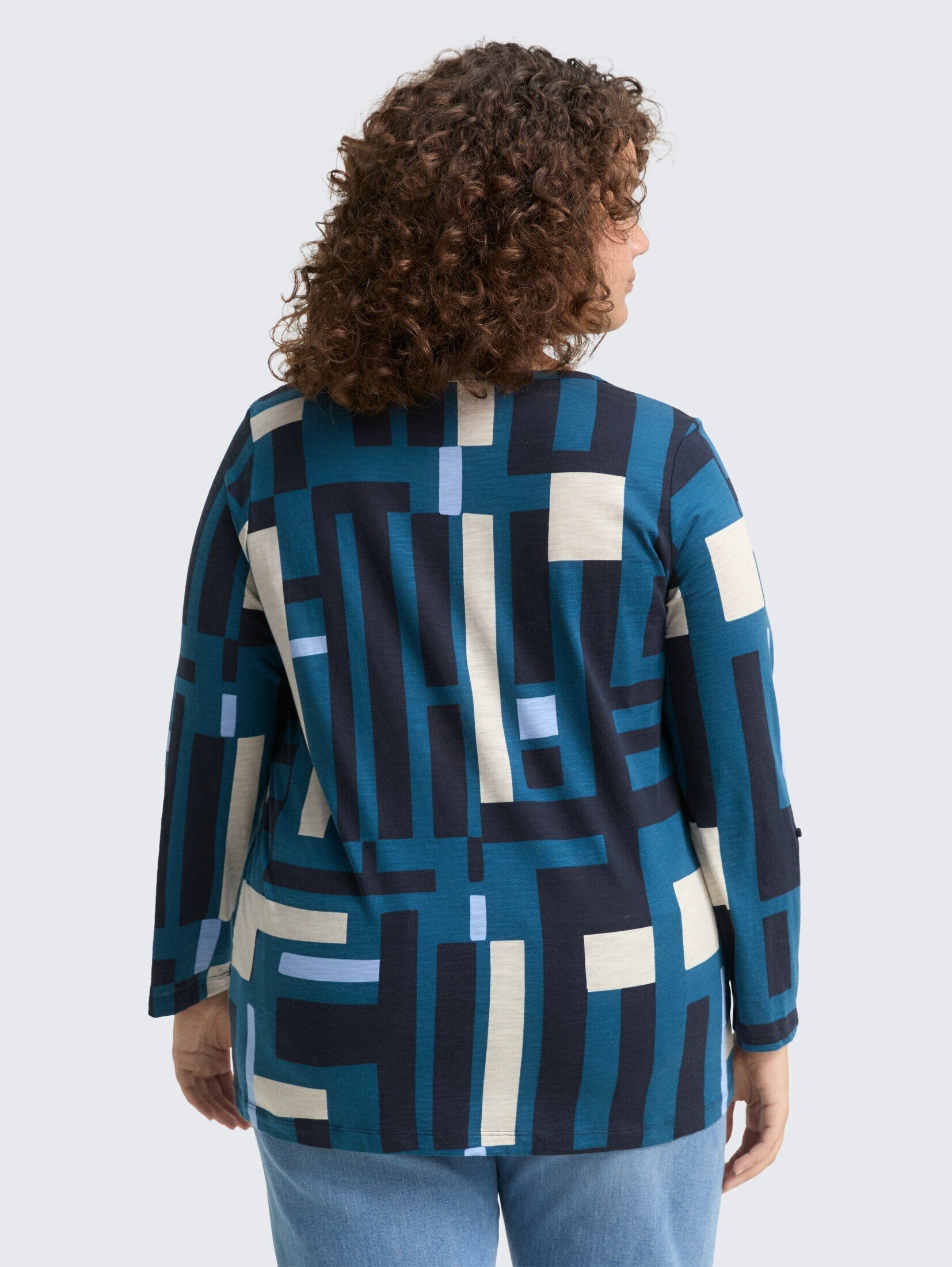 TOM TAILOR PLUS T-Shirt T-Shirt Plus Size - Henley Blusenshirt mit Muster