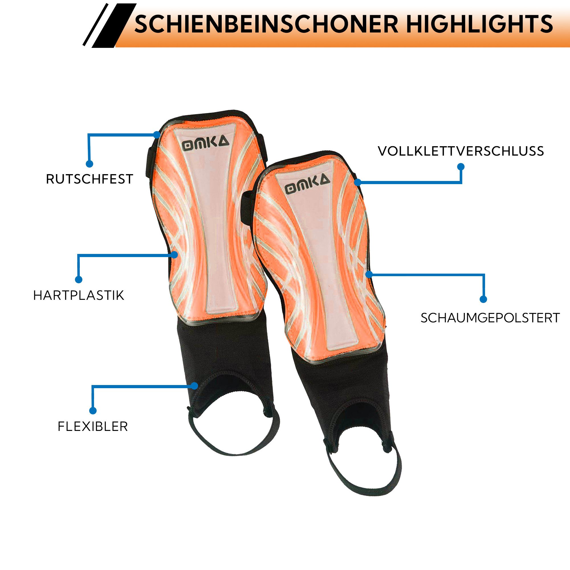 OMKA Fußball Schienbeinschoner OK401, Kinder & Erwachsene Schienbeinschoner Knöchelschutz Fußball – Bild 4 von 5