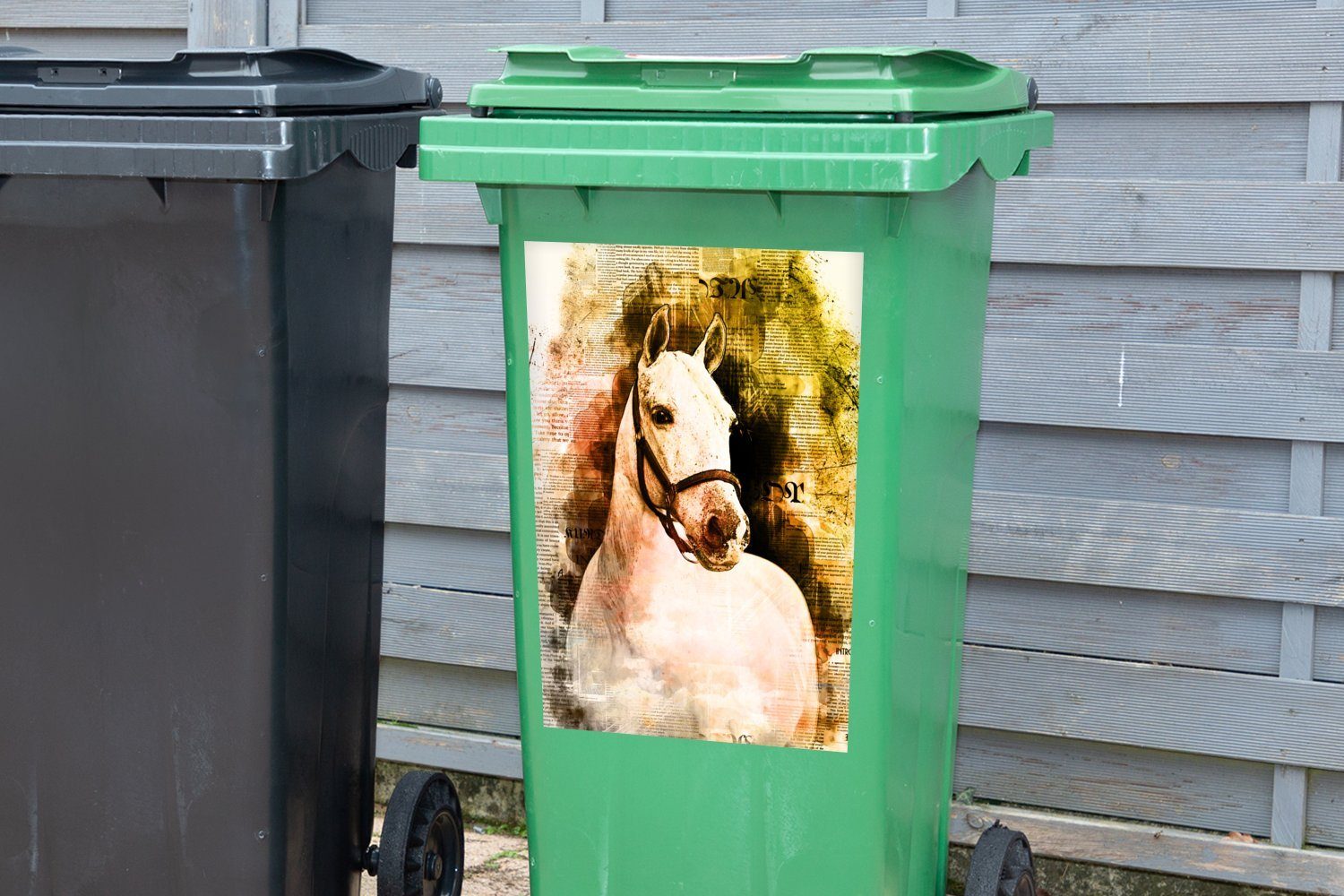 MuchoWow Wandsticker Pferd - Weiß - Abfalbehälter Mülleimer-aufkleber, - Sticker, Container, Zeitung - Mülltonne, Mädchen - (1 St), Mädchen Kinder