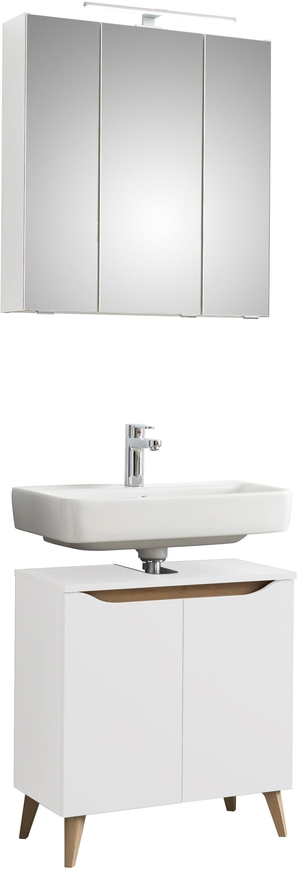 Saphir Badmöbel-Set Quickset 2-teilig, Waschbeckenunterschrank mit LED-Spiegelschrank, (4-St), Waschplatz 65 cm breit, inkl. Türdämpfer, 5 Türen, ohne Waschbecken