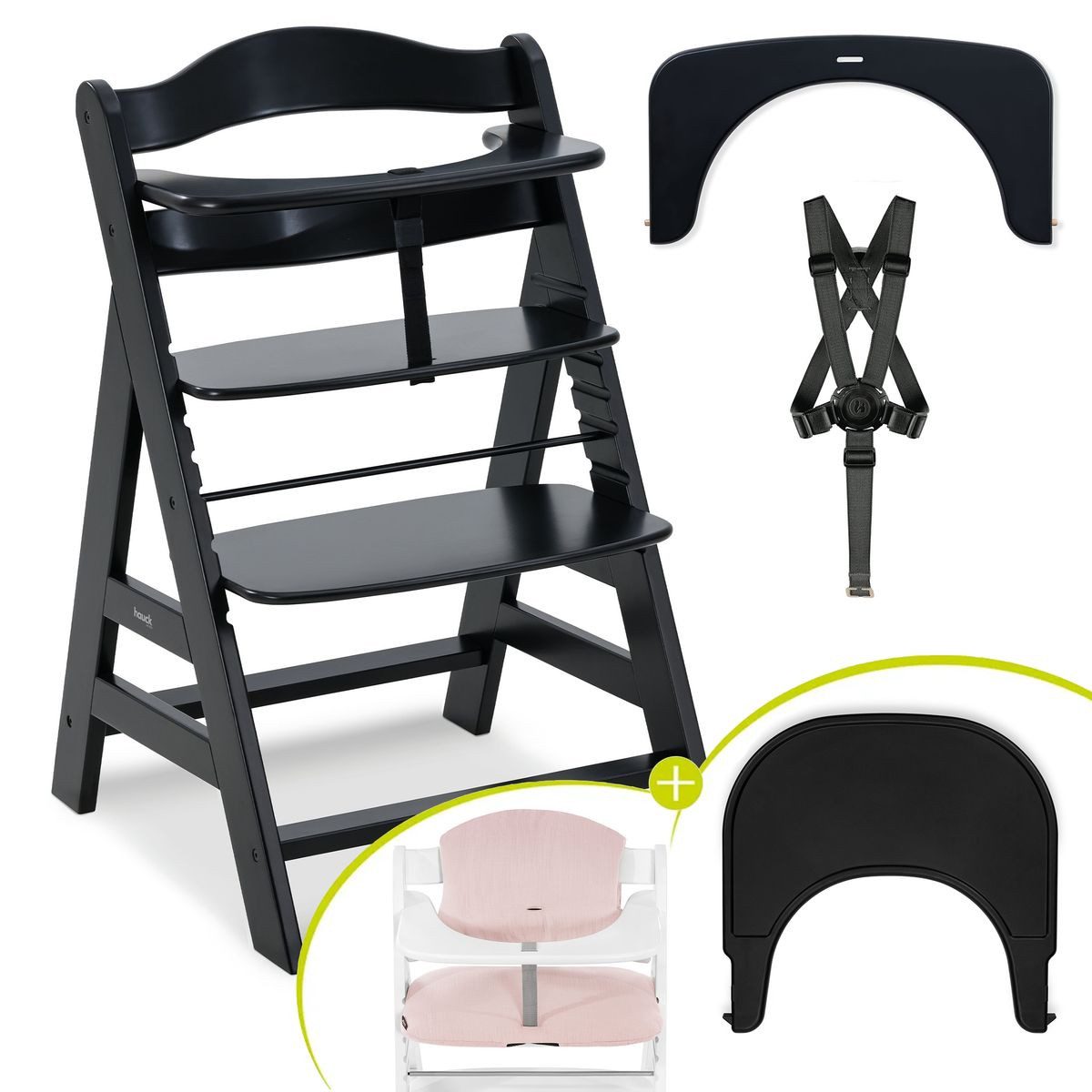 Hauck Hochstuhl Alpha Plus Black, Mitwachsender Kinderhochstuhl mit Essbret günstig online kaufen