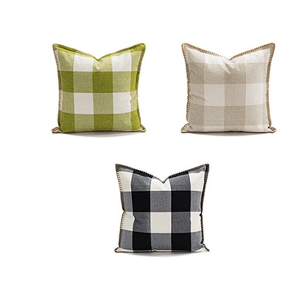 Kissenbezüge Kissenbezug Plaid Baumwolle Leinen Dekorativer für Sofa Stuhl 3 Stück, FELIXLEO (3 Stück) | Kissenbezüge
