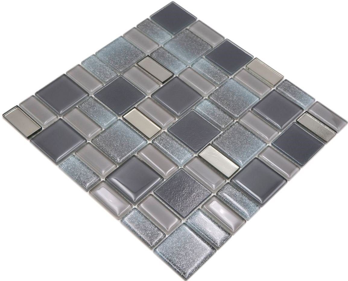 Matten Mosaikfliesen 10 glänzend Mosani Glasmosaik Crystal Mosaik / grau