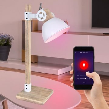 etc-shop Smarte LED-Leuchte, Leuchtmittel inklusive, Kaltweiß, Warmweiß, Neutralweiß, Tageslichtweiß, Farbwechsel, Smart Vintage Schreib Tisch Leuchte Alexa Google weiß Holz