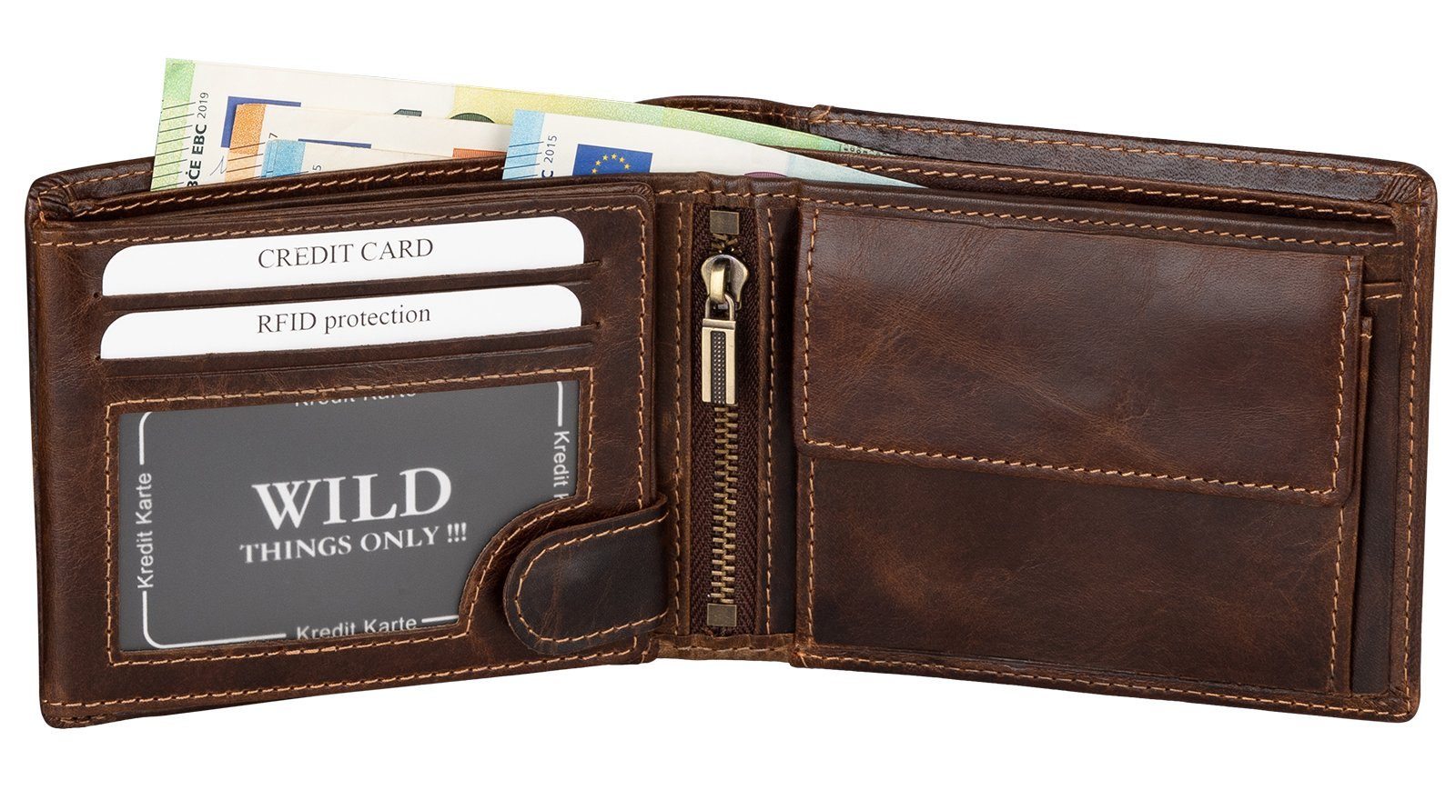Wild Things Only !!! Geldbörse RFID echt Leder Portemonnaie Geldbörse Geldbeutel Herren Querformat, RFID Schutz – Bild 3 von 5