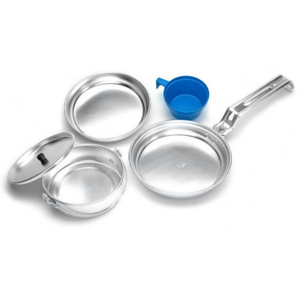 A. Blöchl Topf-Set 4251456302224 Koch-Set Aluminium für 1 Person, Aluminium (Set, 5-tlg., 1 Bratpfanne, 1 Kochtopf mit Deckel, 1 Essteller und 1 Kaffeetasse)