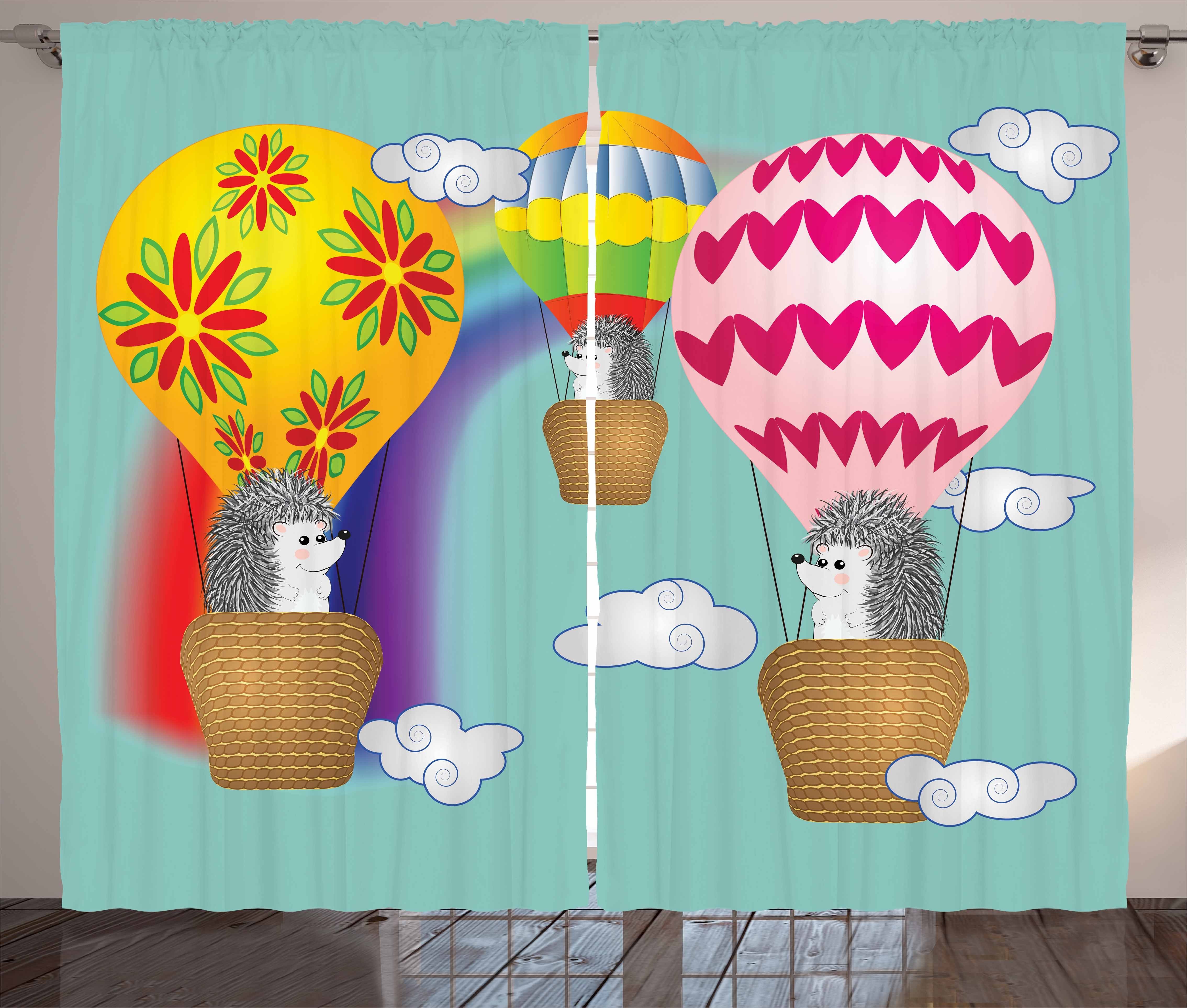 Gardine Schlafzimmer Kräuselband Vorhang mit Schlaufen und Haken, Abakuhaus, Igel Tiere in Luftballons