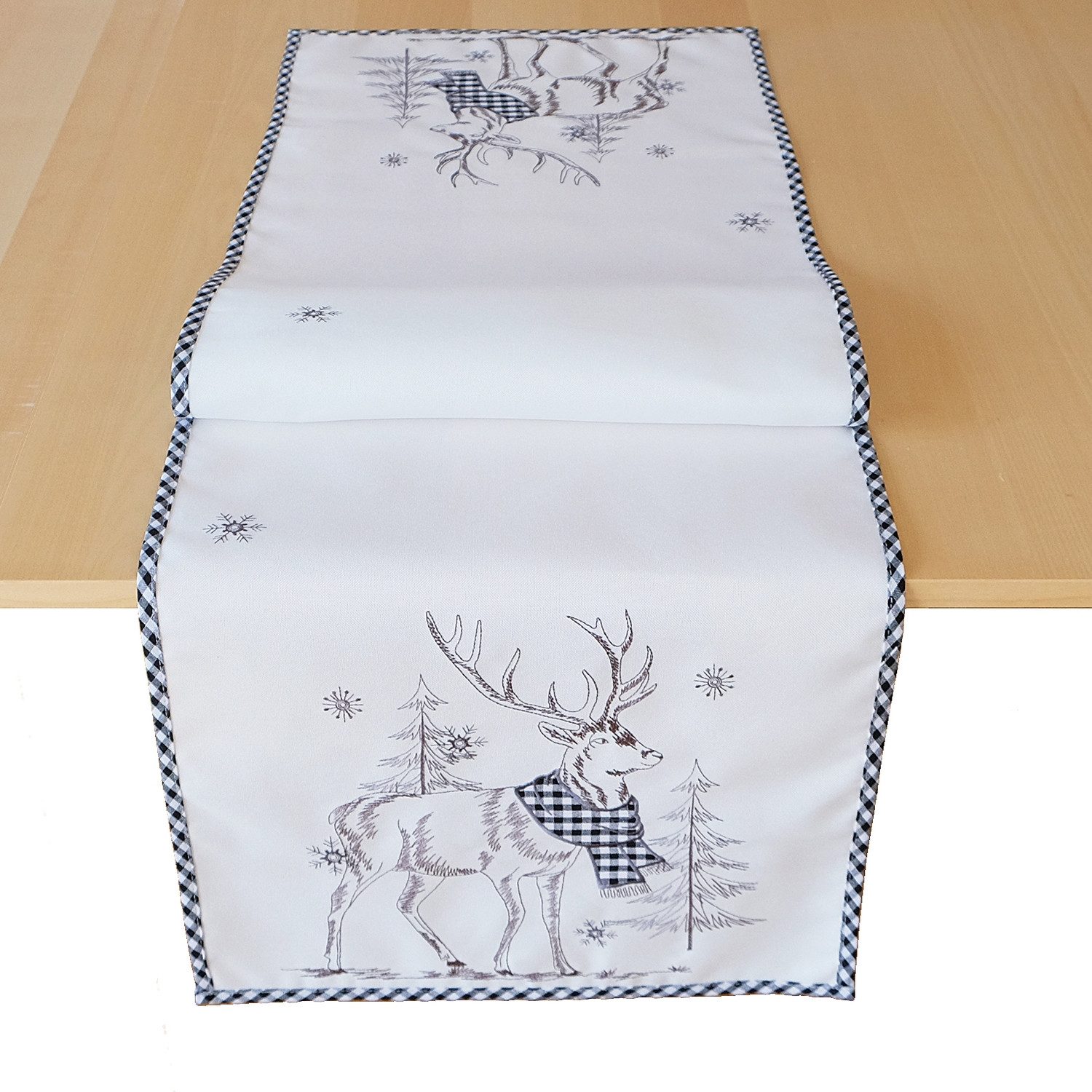 texpot Tischdecke Tischwäsche mit Stickerei Hirsch Winter Weihnachten (1-tlg)