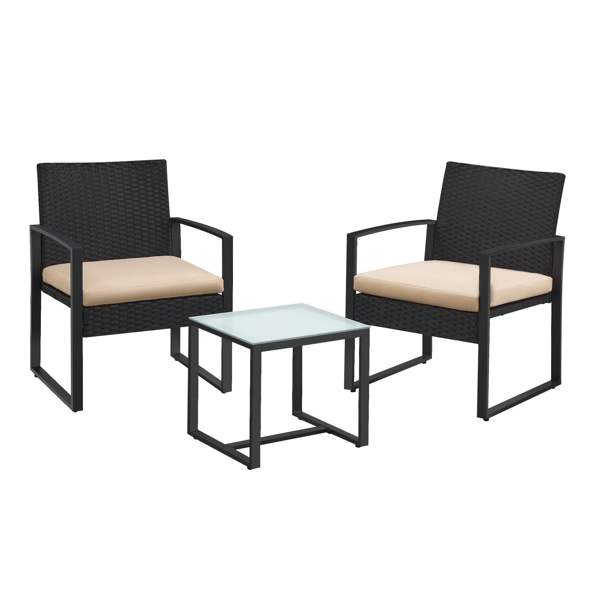 SONGMICS Balkonset, (3-tlg., 2 Stuhl, 1 Tisch, mit Kissen), Gartenmöbel-Set, einfache Montage