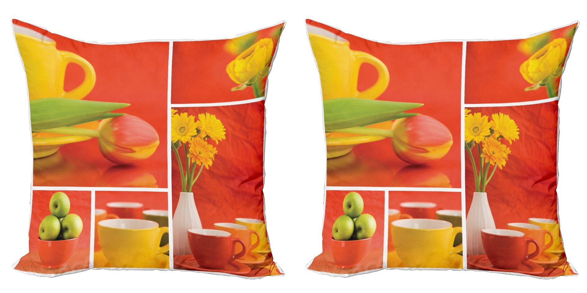 Kissenbezüge Modern Accent Doppelseitiger Digitaldruck, Abakuhaus (2 Stück), Kaffee Kaffeetassen Tulpen Äpfel
