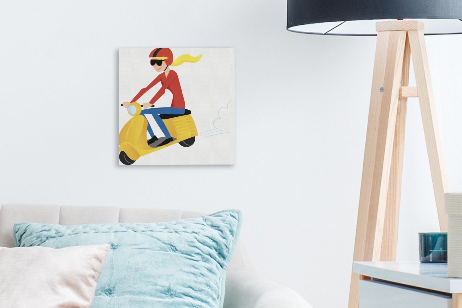 Illustration Vespa, eines Leinwandbild einer OneMillionCanvasses® für Leinwand St), Schlafzimmer Bilder (1 auf gelben Wohnzimmer Mädchens