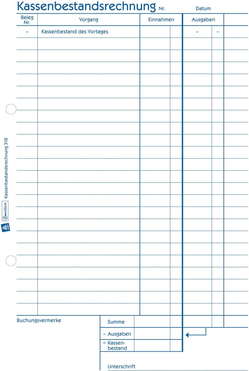 Avery Zweckform Formularblock Formularbuch Kassenbericht A5 VE=50 Blatt mit Ausfüllhilfe