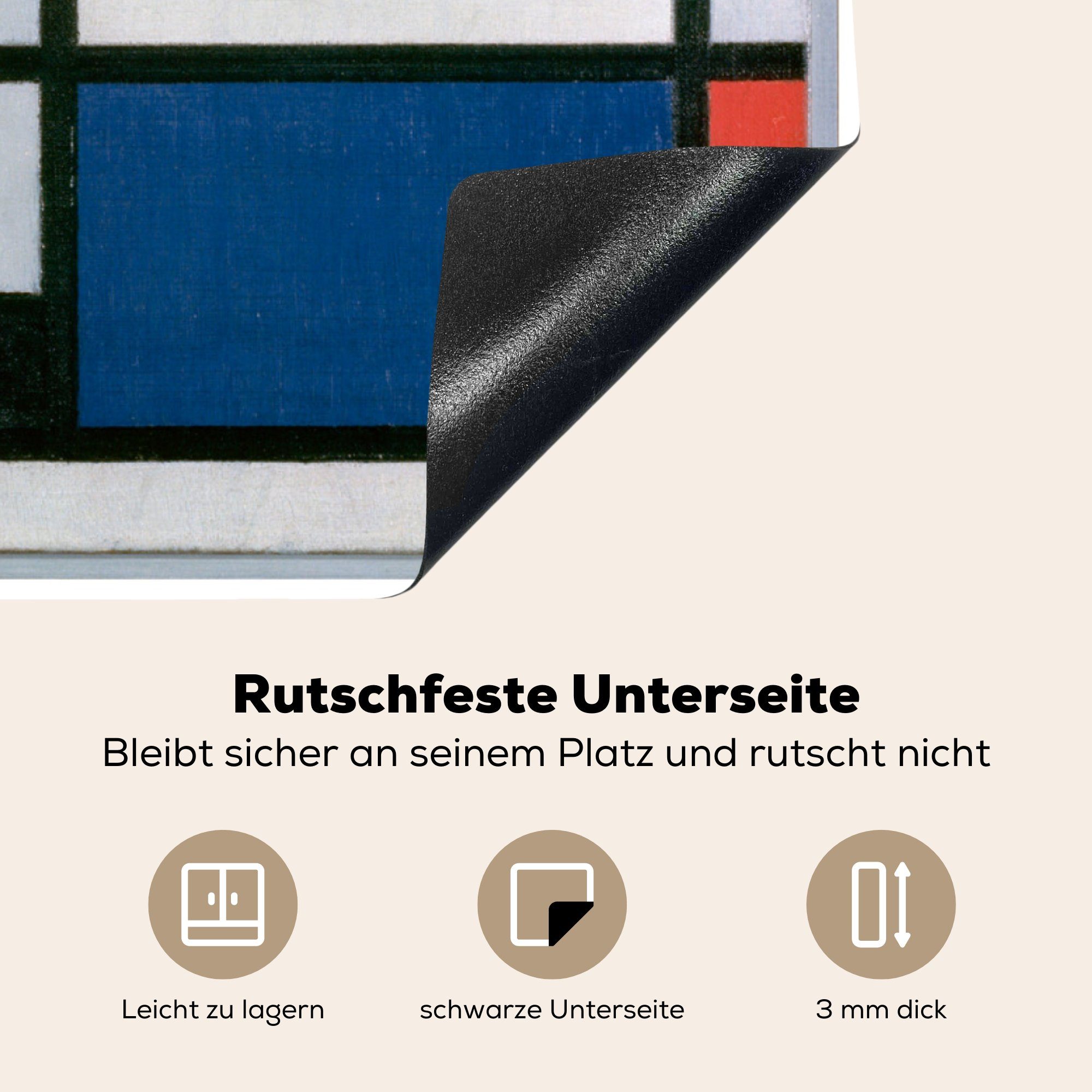 Blau Piet Gelb Komposition Vinyl, Mondrian, und - Ceranfeldabdeckung, Arbeitsplatte 2 in Rot Herdblende-/Abdeckplatte MuchoWow cm, 78x78 tlg), für (1 küche