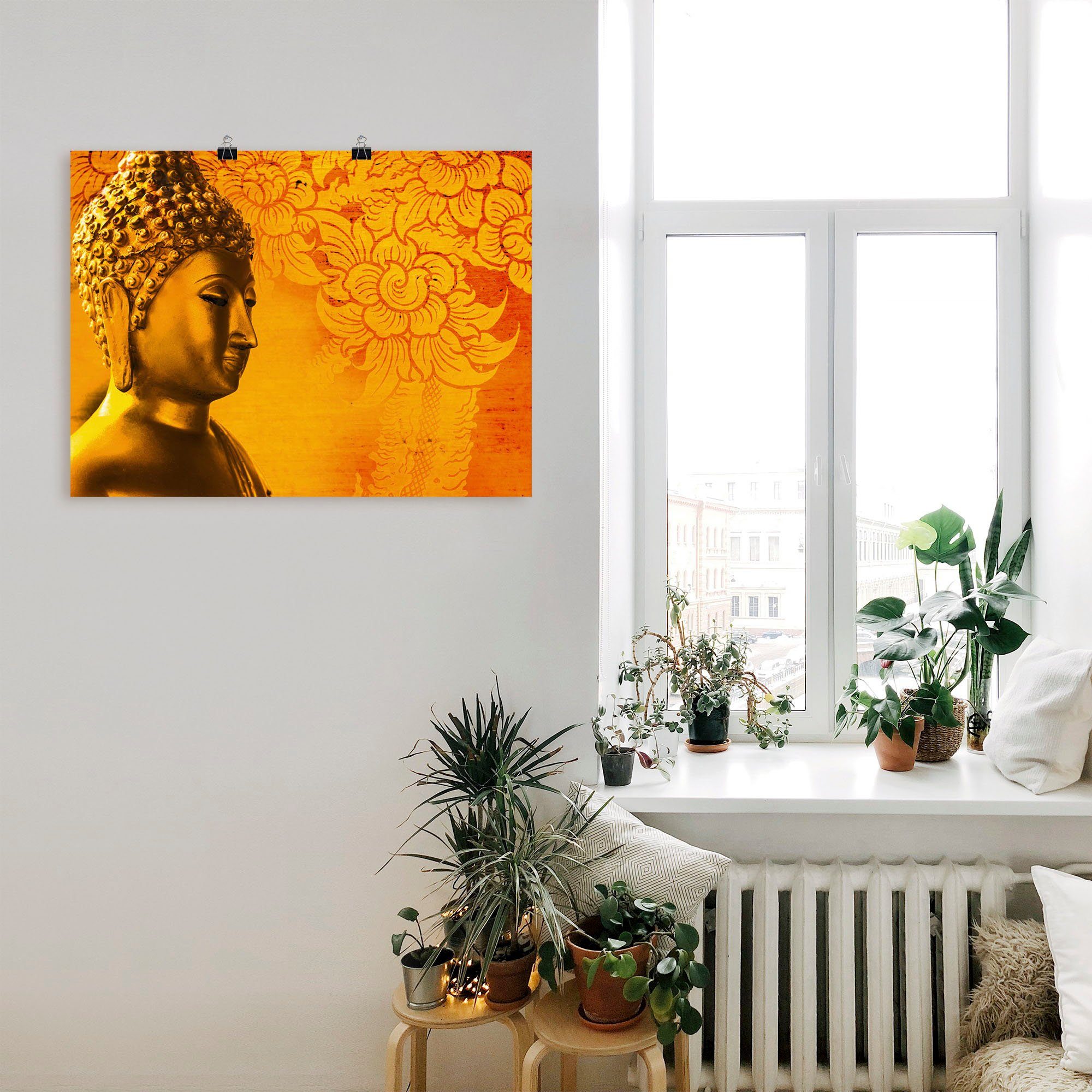 Alubild, Größen Buddha versch. Wandaufkleber Poster St), Leinwandbild, in als Wandbild Religion (1 oder Artland Goldstatue,