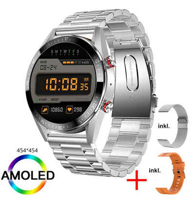 TPFNet SW26 mit Edelstahl Armband + Milanaise und Silikon Armband Smartwatch (Android), individuelles Display - Armbanduhr mit Musiksteuerung, Herzfrequenz, Schrittzähler, Kalorien, Social Media etc. - Silber