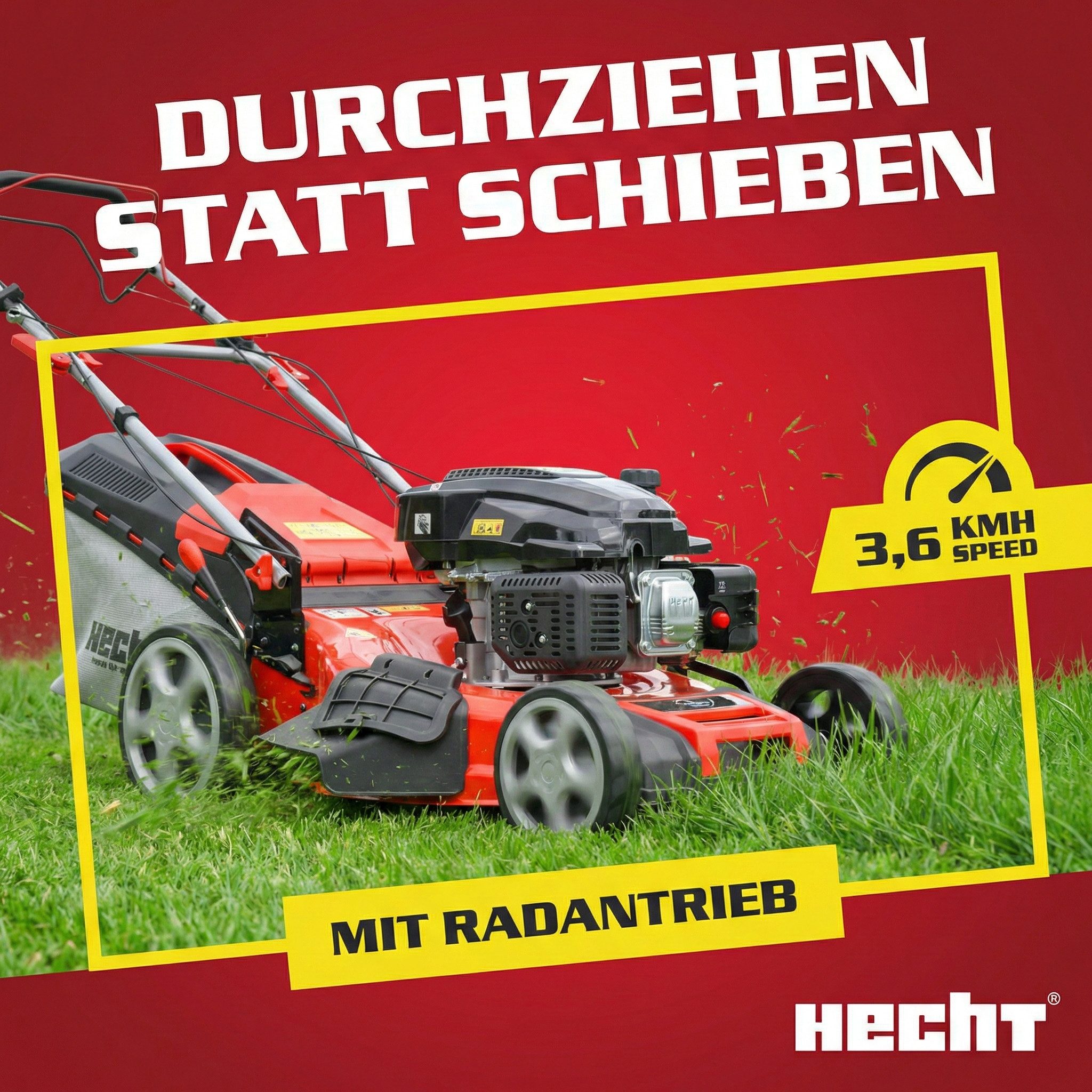 Hecht Benzinrasenmäher 554 SX mit Radantrieb 5in1, 53 cm Schnittbreite, Mulchkit, 6 PS, 75L Fangkorb