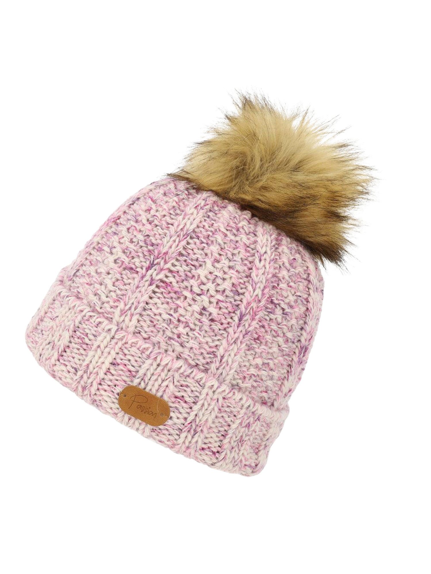 Strickmütze Wintermütze “Jovena” mit Kunstfell-Bommel – Einheitsgröße
