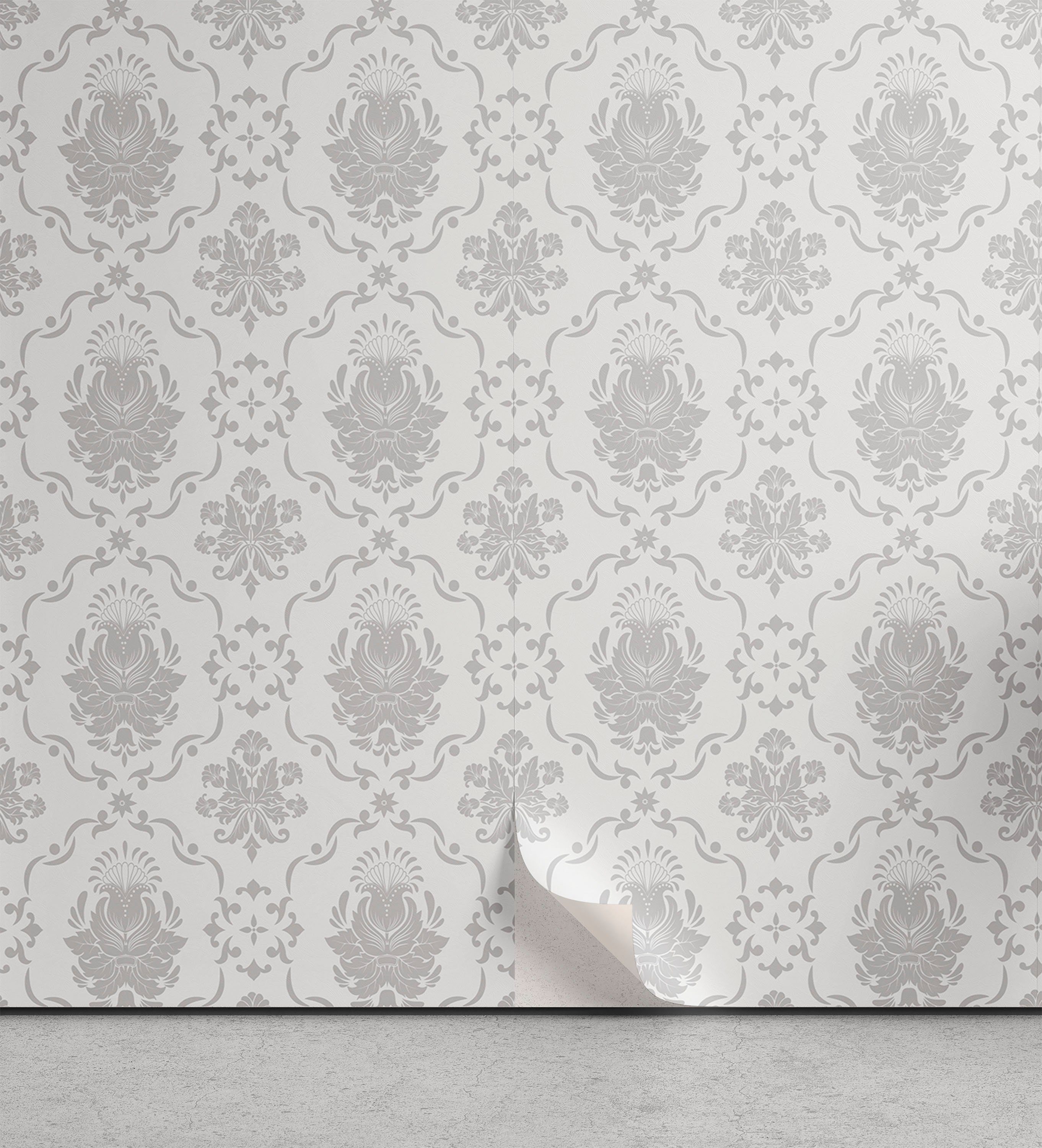 Abakuhaus Vinyltapete selbstklebendes Wohnzimmer Küchenakzent, Grau Damast Victorian Bohemian