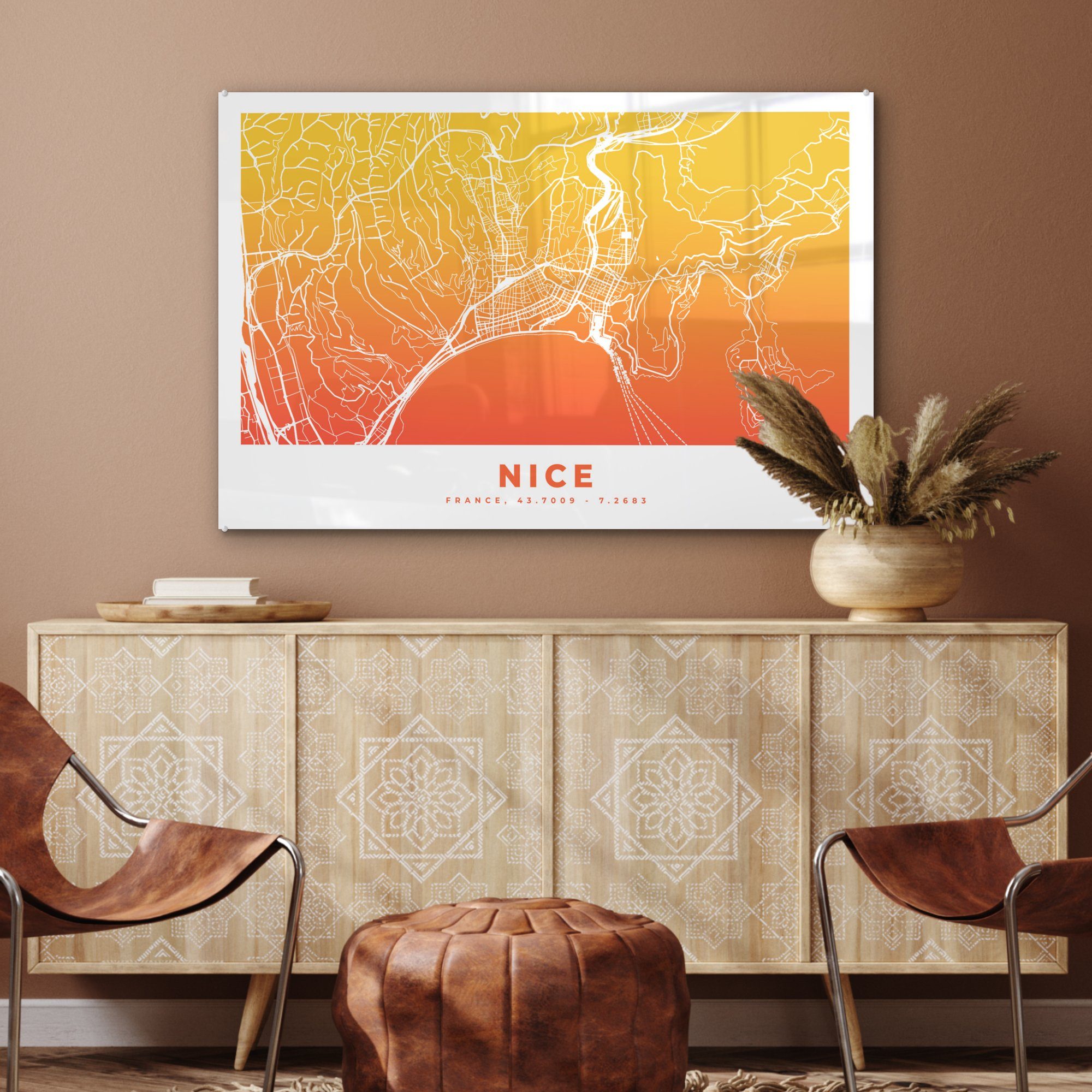 MuchoWow Acrylglasbild Nizza - St), Acrylglasbilder (1 & Schlafzimmer Wohnzimmer - Frankreich, Stadtplan