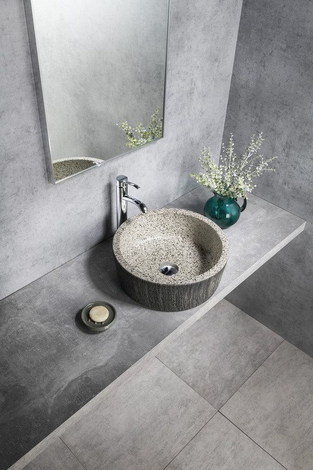 Sapho Waschtisch PRIORI Keramik-Waschbecken zum Aufsetzen, Durch. 41cm, Granit, Sapho-PI035