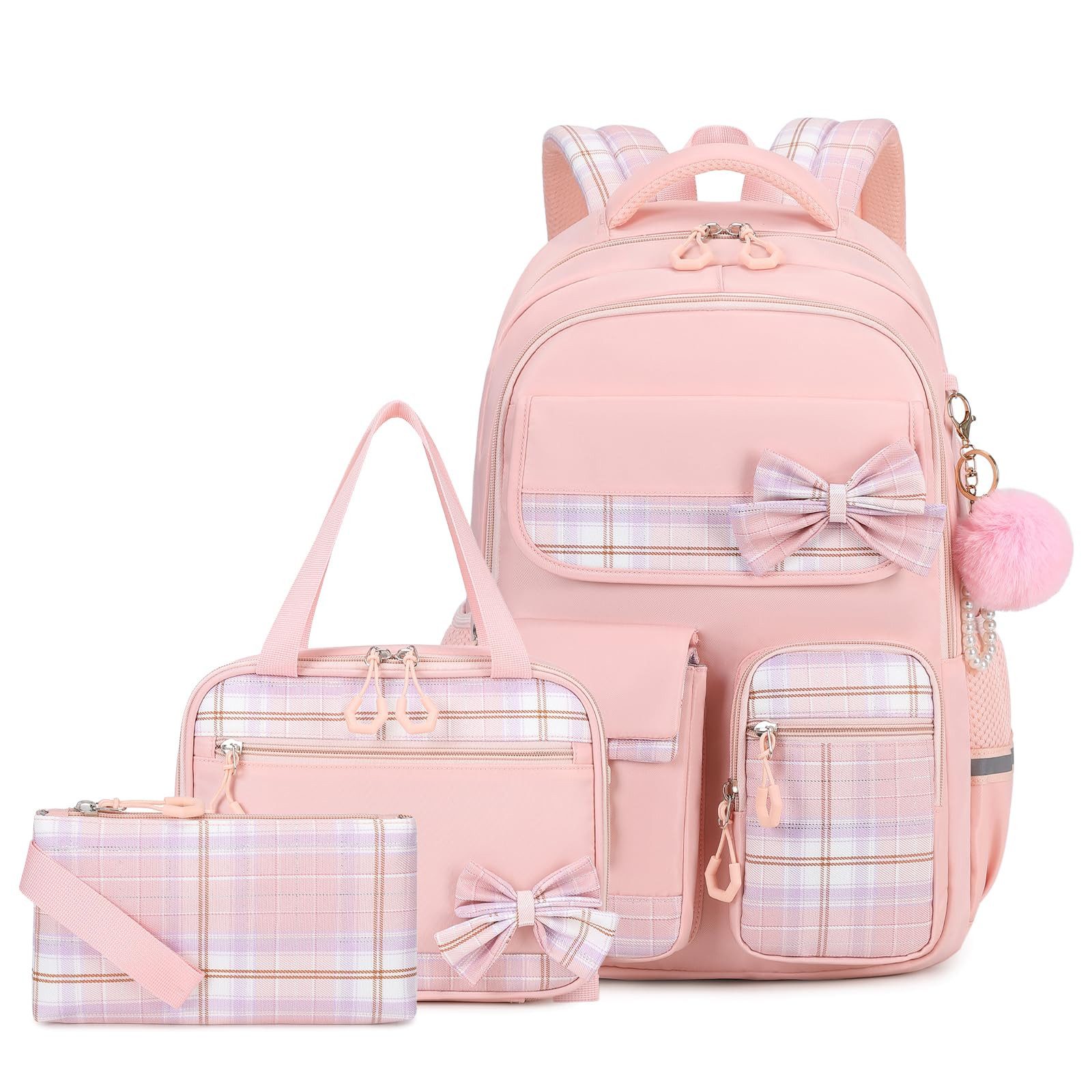 MOPUEA Schulrucksack Schulrucksack Set Schultasche 3-teilig mit Lunchtasche Federmappe (Set, 3-tlg., Atmungsaktiv Wasserabweisender), Leicht Schulrucksack Teenager für Schule, Reisen und Freizeit
