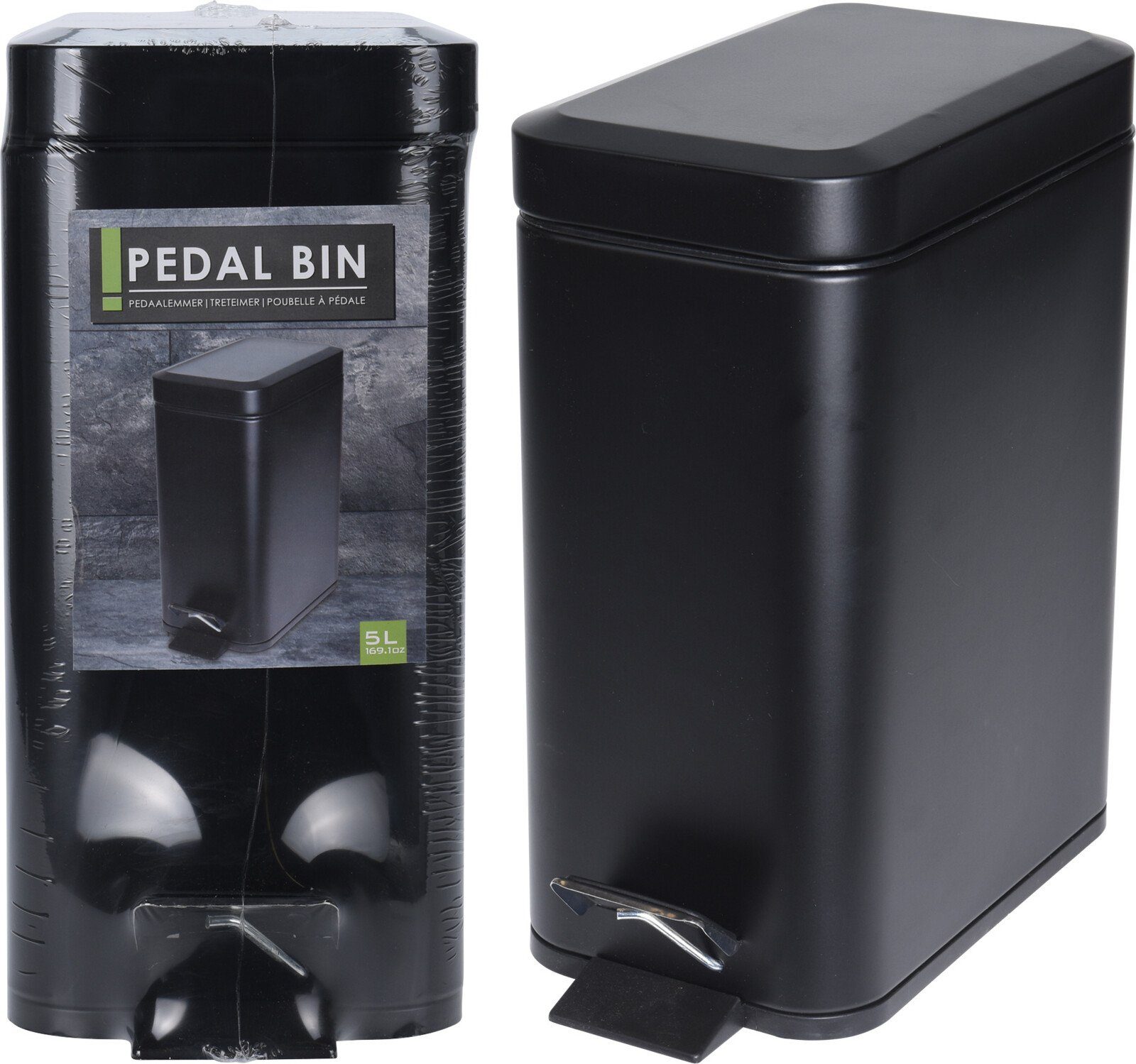 Koopman Mülleimer Abfalleimer Metall 5 L Schwarz Tretpedal Kosmetik, Treteimer, Kosmetikeimer, Tretpedal, Badeimer, 5 Liter
