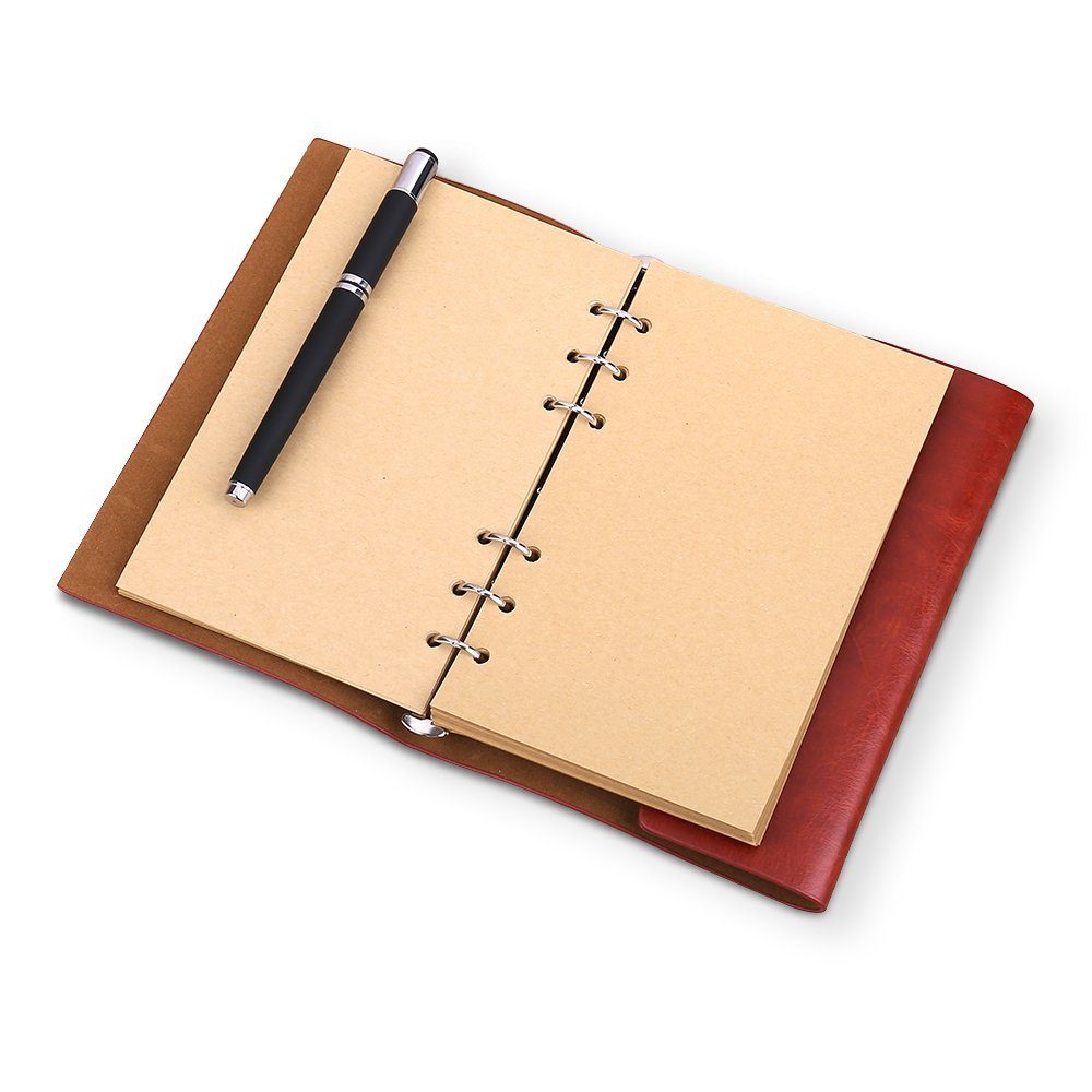 Aquarellpapier PU Notizbuch, Braunes Notebook Brown Leather Kunstleder H&S
