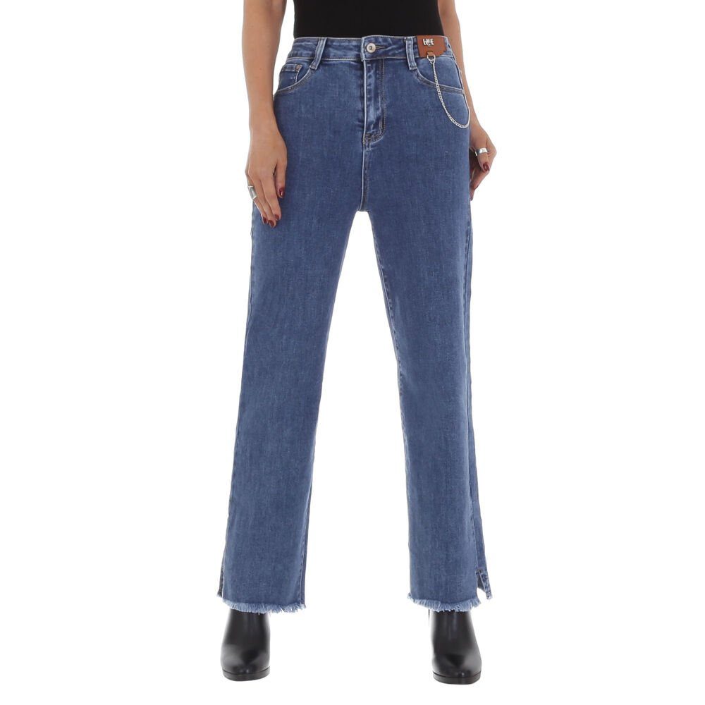 Ital-Design Röhrenjeans Damen Freizeit Destroyed-Look Stretch Relaxed Fit Jeans in Blau