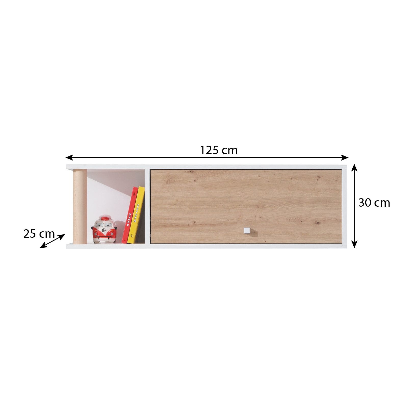 Beautysofa Hängeregal FIGO mit 1 Tür und 1 offenem Regal, Modernes Kinderzimmer Regal, Breite: 125 cm