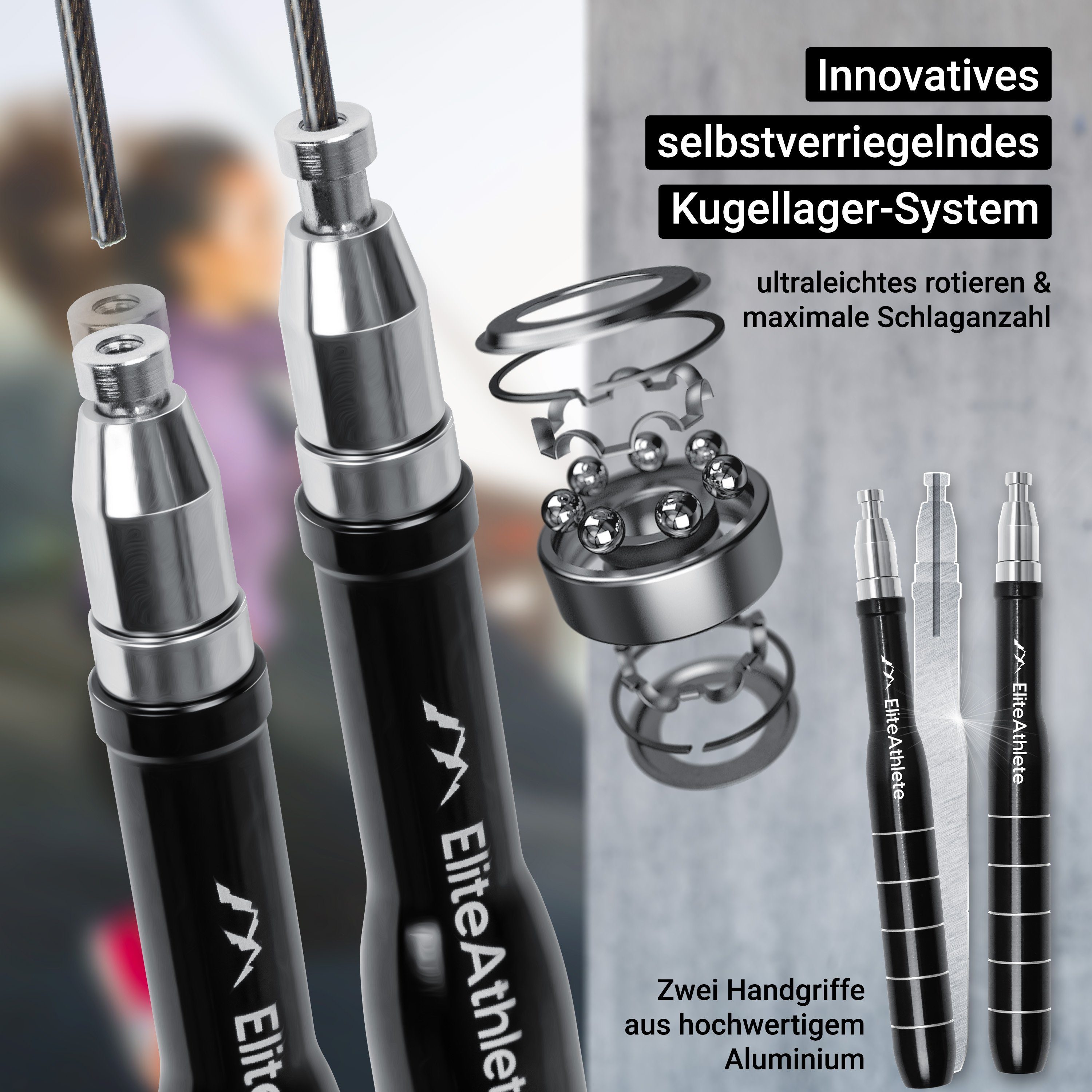 EliteAthlete Springseil EliteAthlete® Premium Springseil inkl. Seilschoner + Tasche