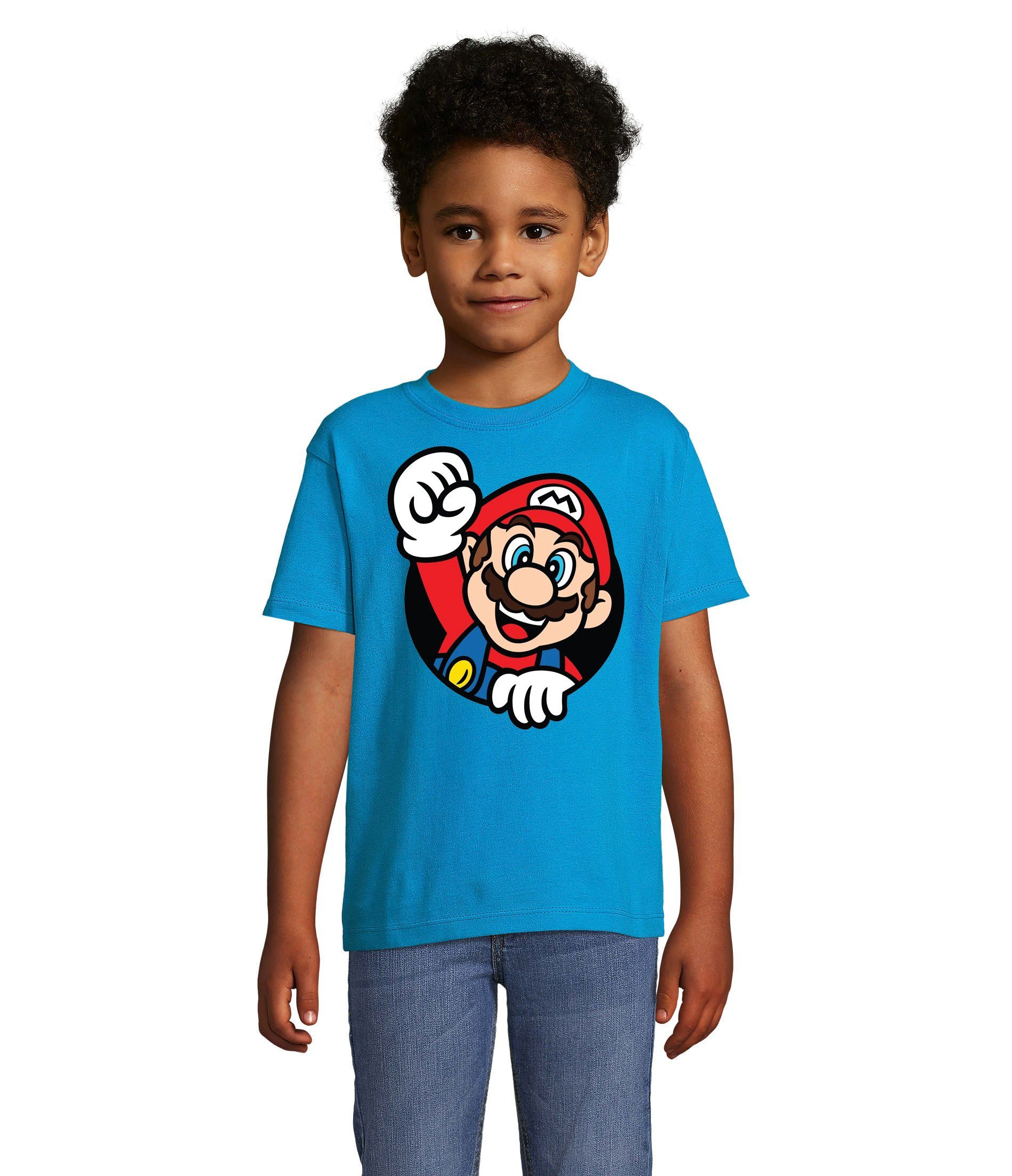 Gaming Nerd T-Shirt Blau Spiel Faust Super & Mario Konsole Brownie Kinder Nintendo Blondie Konsole