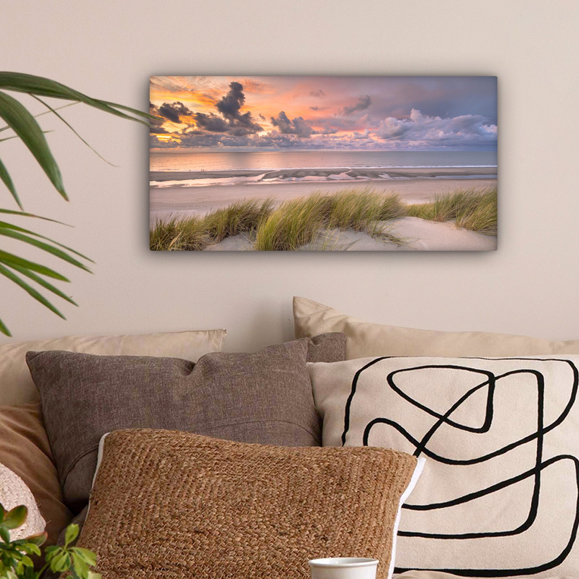 OneMillionCanvasses® Leinwandbild Panorama Sonnenuntergang - Düne günstig online kaufen