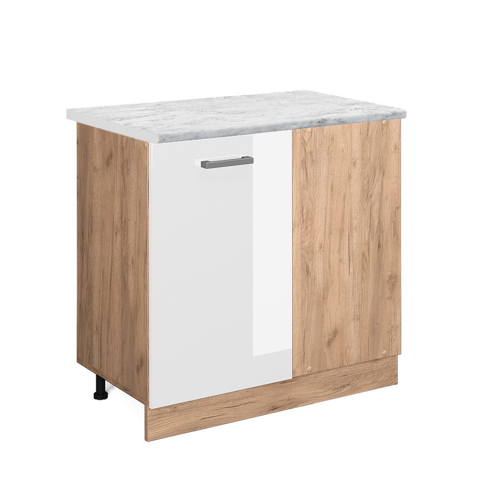 Vicco Eckunterschrank R-Line Weiß Hochglanz/Goldkraft Eiche 86 cm AP Marmor günstig online kaufen
