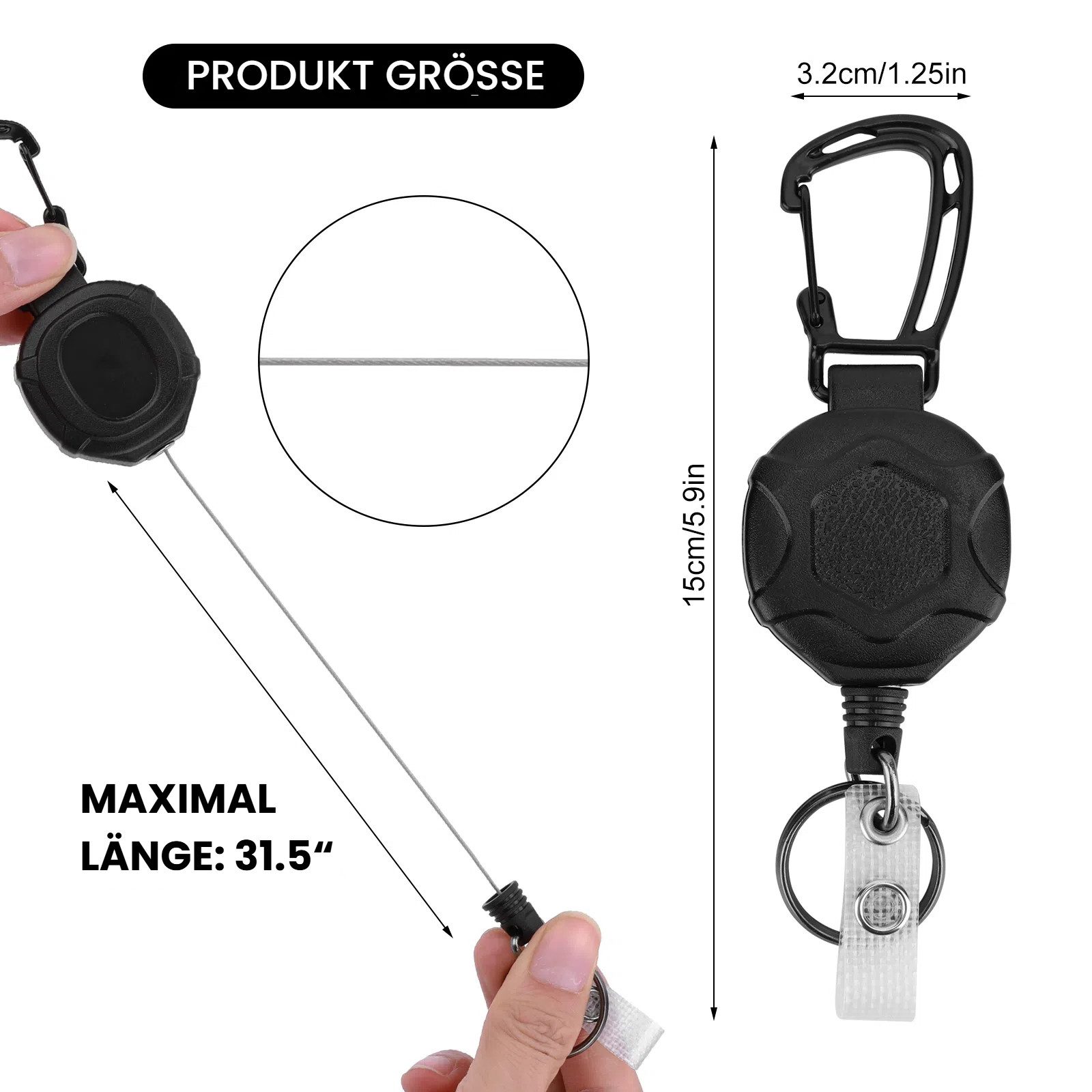 BlingBin Schlüsselanhänger Einziehbarer Schlüsselanhänger Schlüssel, Ausziehbar Schlüsselband (2er Set, 2-tlg., mit 70cm Stahlseil und Karabinerhaken), Karabinerhaken Schlüsselring-Set für Kartenhalter,Gürtelclip,Schlüssel