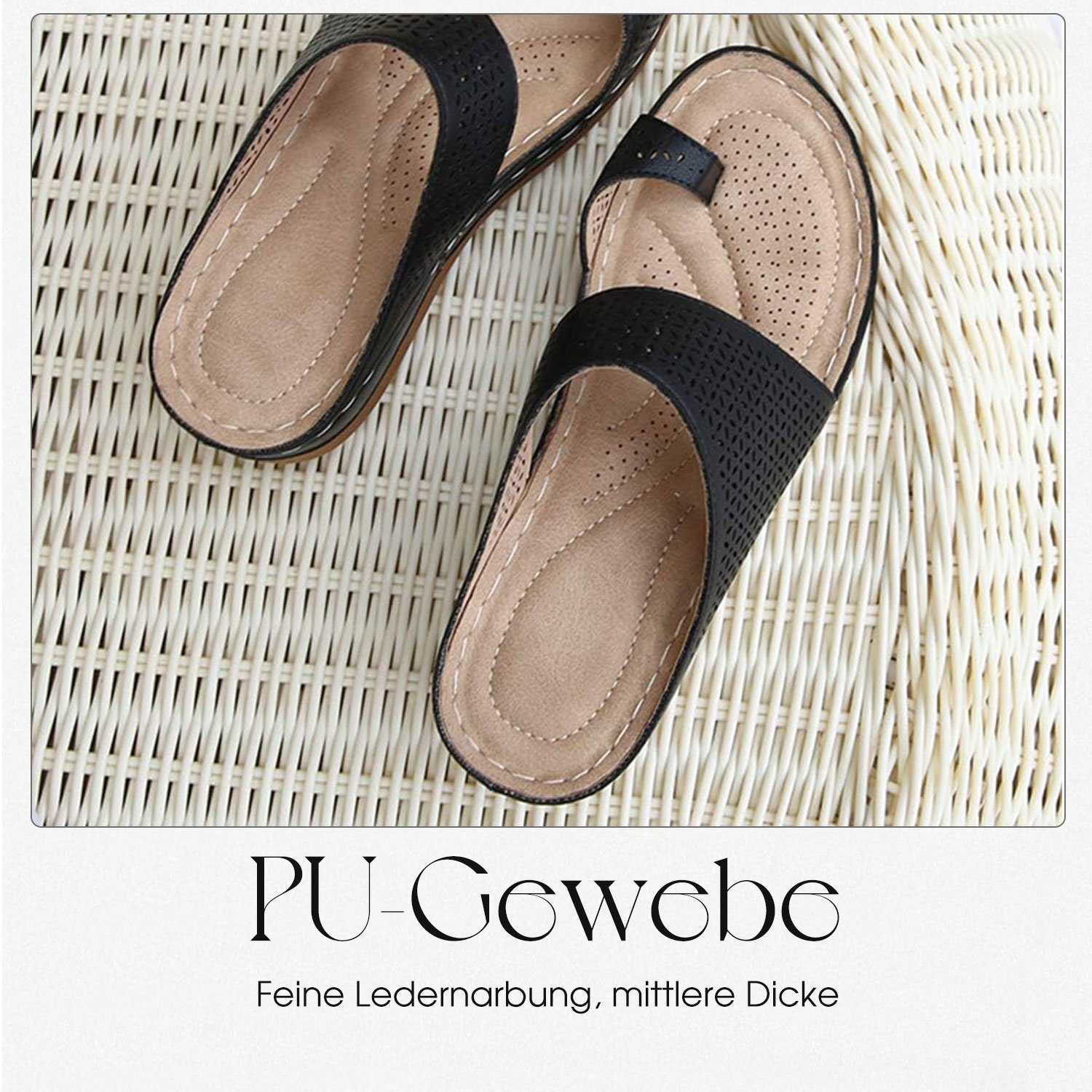 Schwarz Zehentrenner Daisred Keilsandalette Pantoffeln Damen Sandale Outdoorsandale