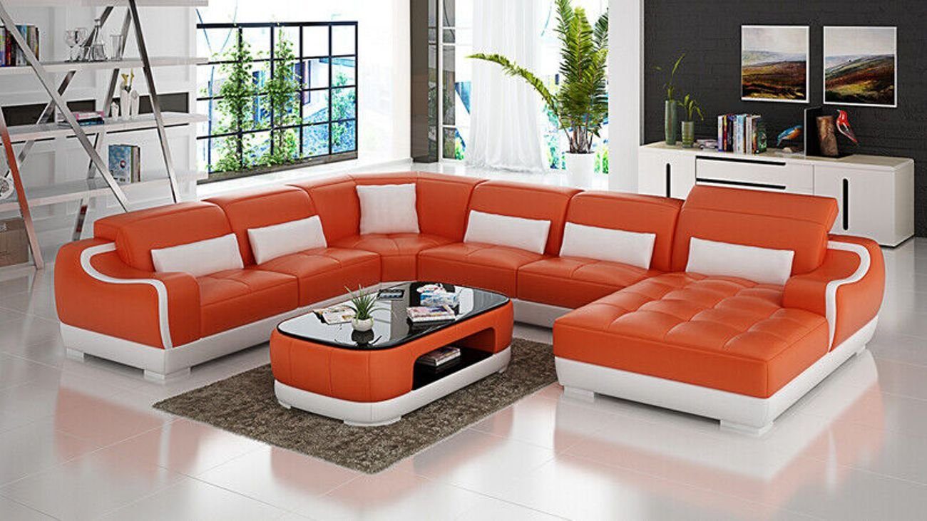 JVmoebel Ecksofa Wohnlandschaft Ledersofa Couch Garnitur Modern Sofa U-Form + USB