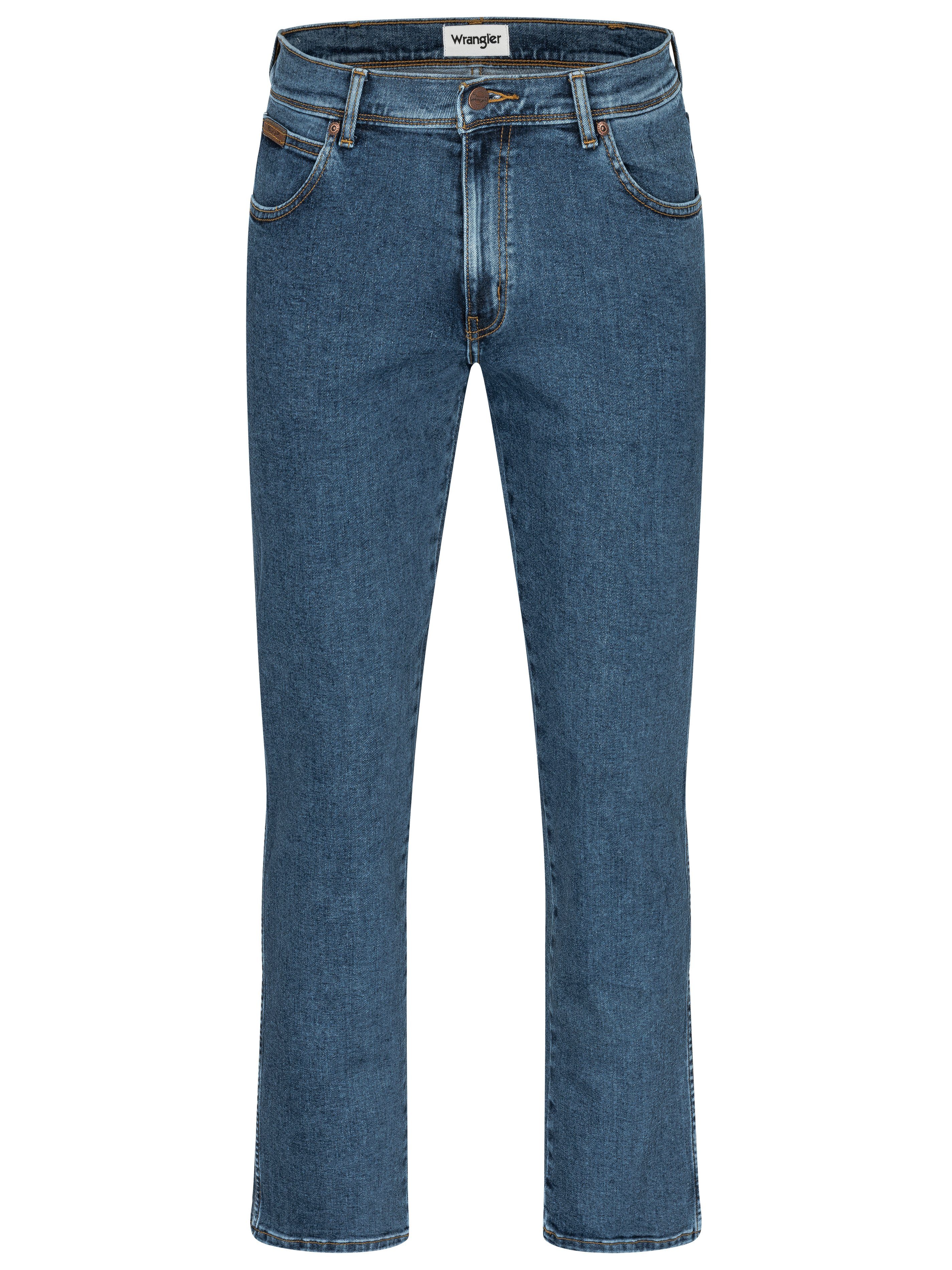 Wrangler Straight-Jeans Texas + Straight Jeans Authentic Stonewash Gürtel schwarzer Herrenjeans mit Gürtel Stretch