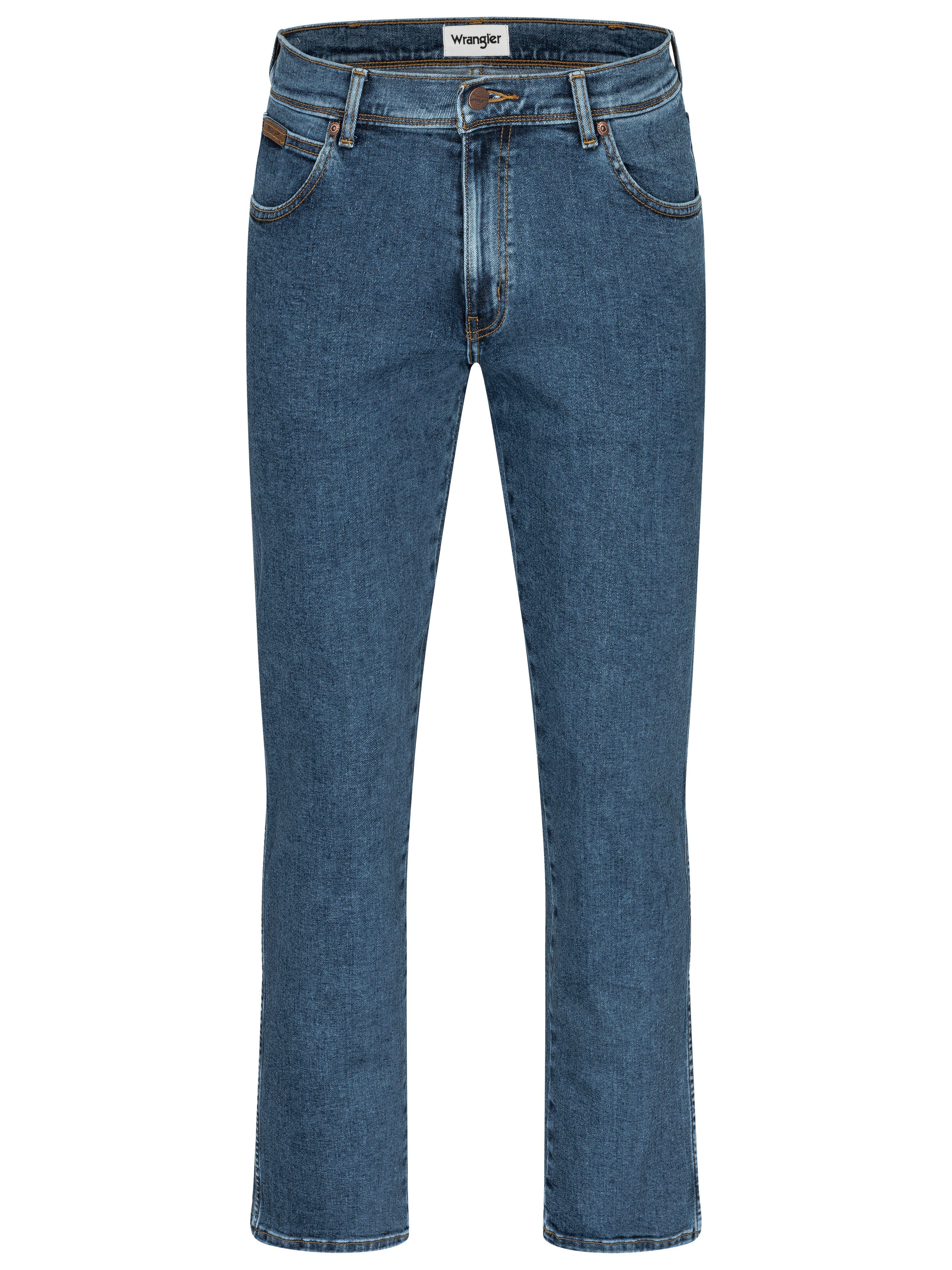 Wrangler Straight-Jeans Texas Stretch Gürtel Stonewash Authentic Gürtel Straight + brauner mit Jeans Herrenjeans