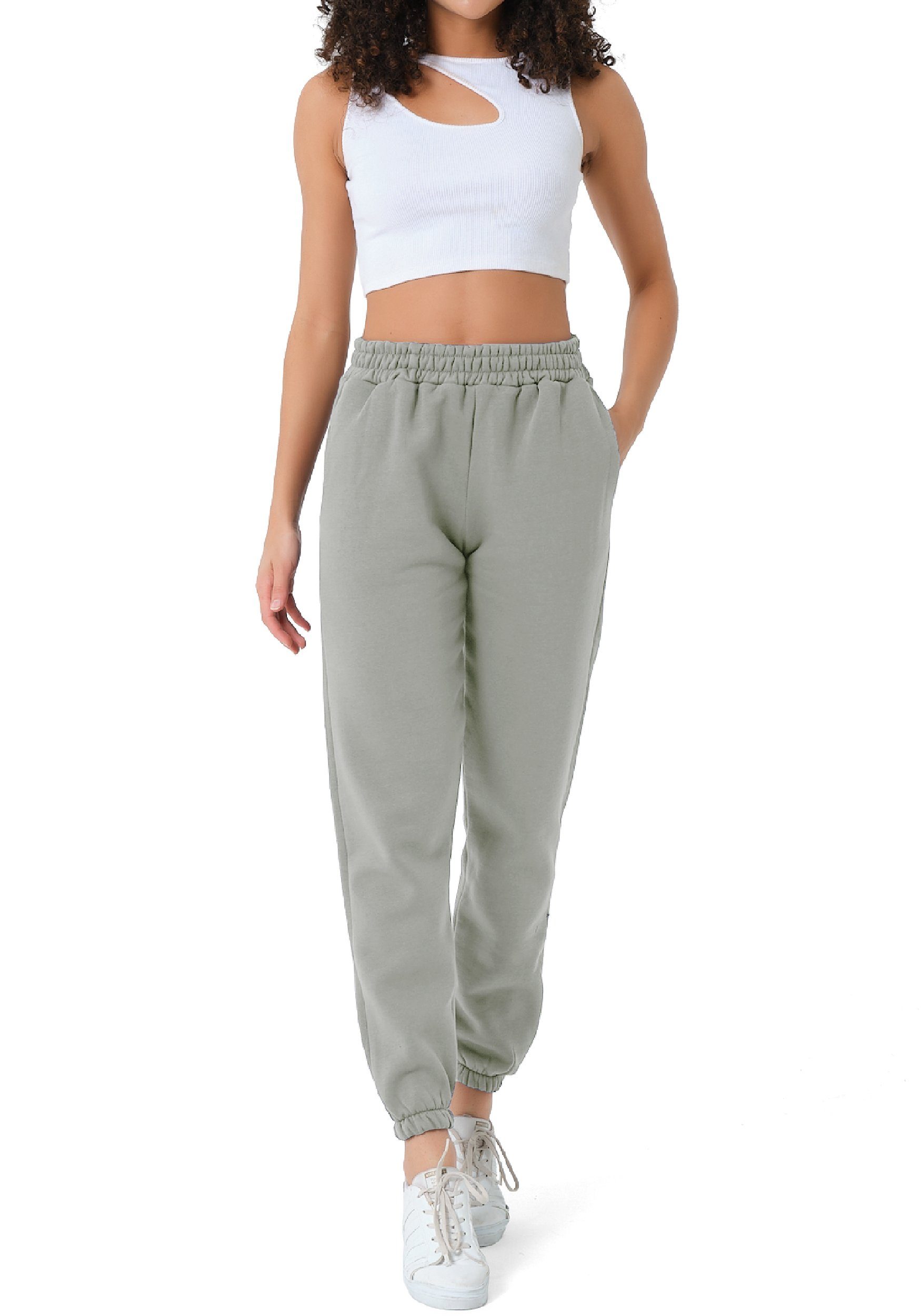 & Winter Grau Baumwolle, (1-tlg) Damen Fit, Loose Smith Jogginghose Sporthose Sweathose Solo Oekotex